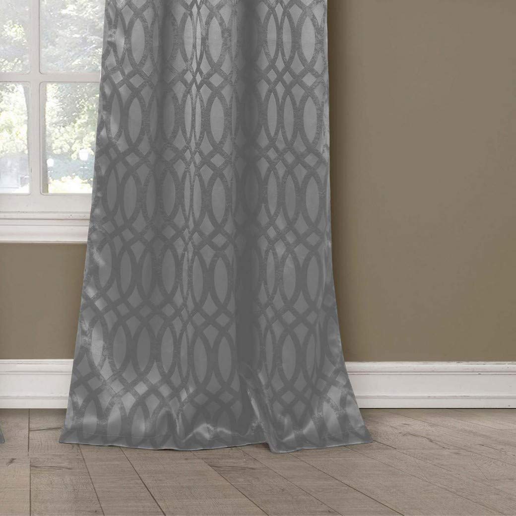 Duck River Textiles Tayla Trellis Pattern Blackout Curtains - Set of 2 Panels, 36x84 Inch, Grey Linen Textured Room Darkening Window Drapes with Grommet Top for Bedroom & Living Room - Perfect for Home Theater, Nursery & Light Control