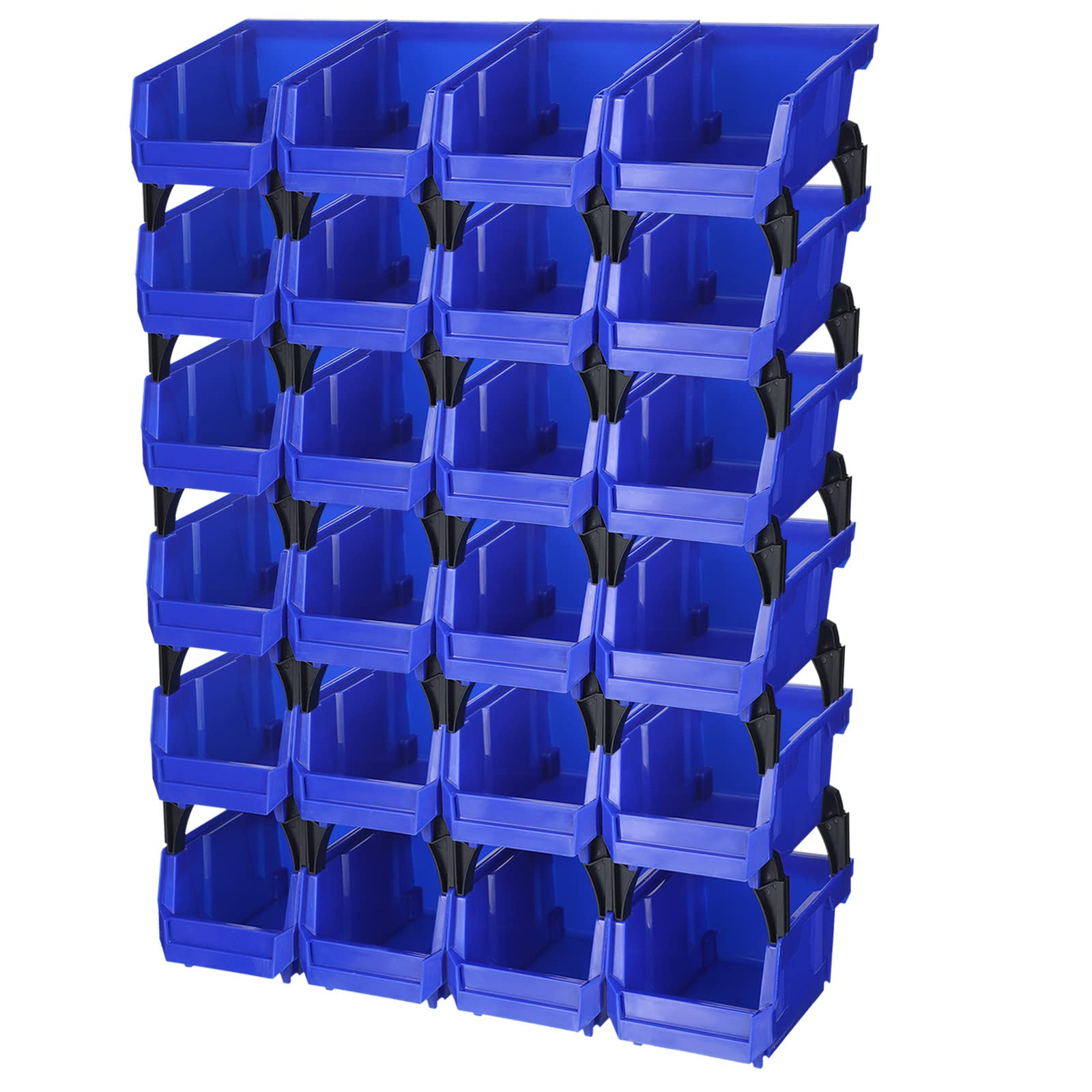 Weysat 24-Piece Wall Mounted Storage Bins Organizer - Stackable Plastic Tool Parts Rack for Screws, Nuts, Bolts & Small Hardware - Perfect for Garage, Workshop & DIY Projects