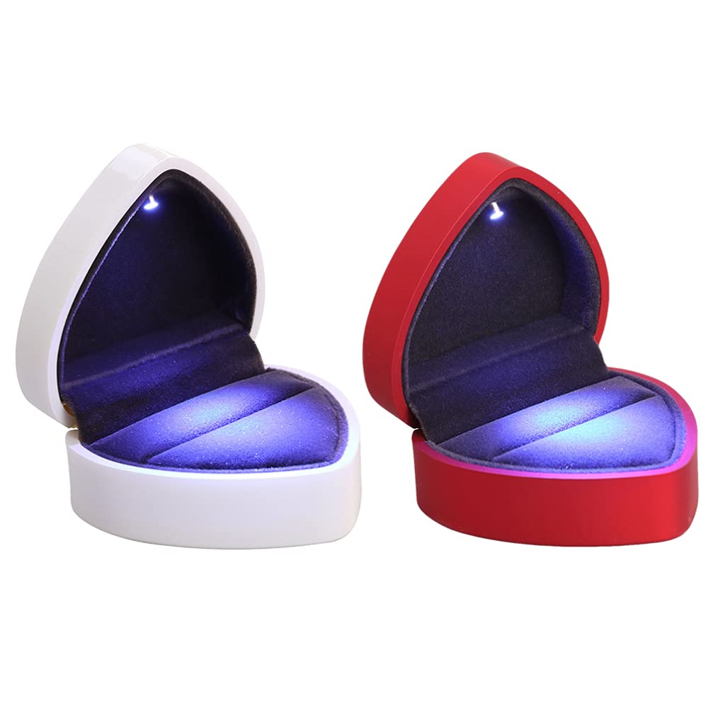 Heart LED Ring Box - Wedding Proposal Jewelry Storage for Valentines & Anniversaries (2Pcs)