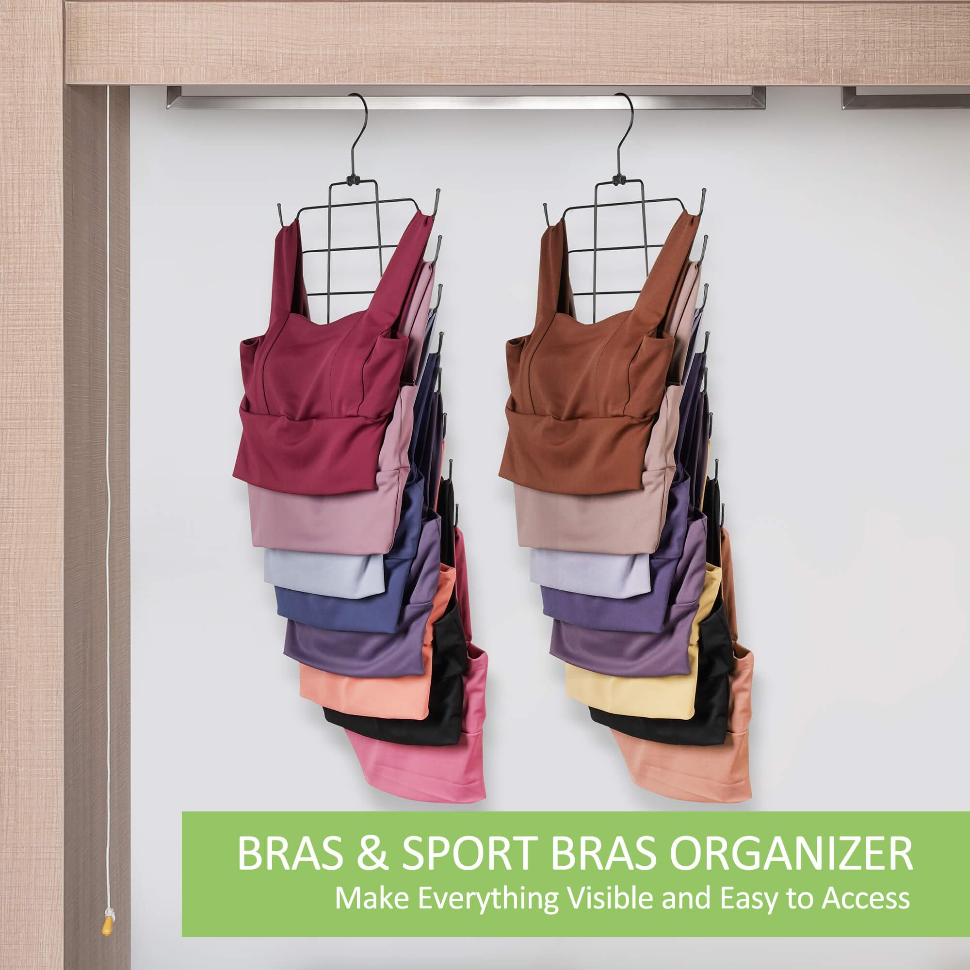 2 Pack Black Tank Top Hangers - Bra & Swimwear Organizer for Closet - Space Saving Hanging Storage for Camisoles, Bras, Bikinis & Strappy Dresses - Perfect for Small Closet Organization & Travel Packing
