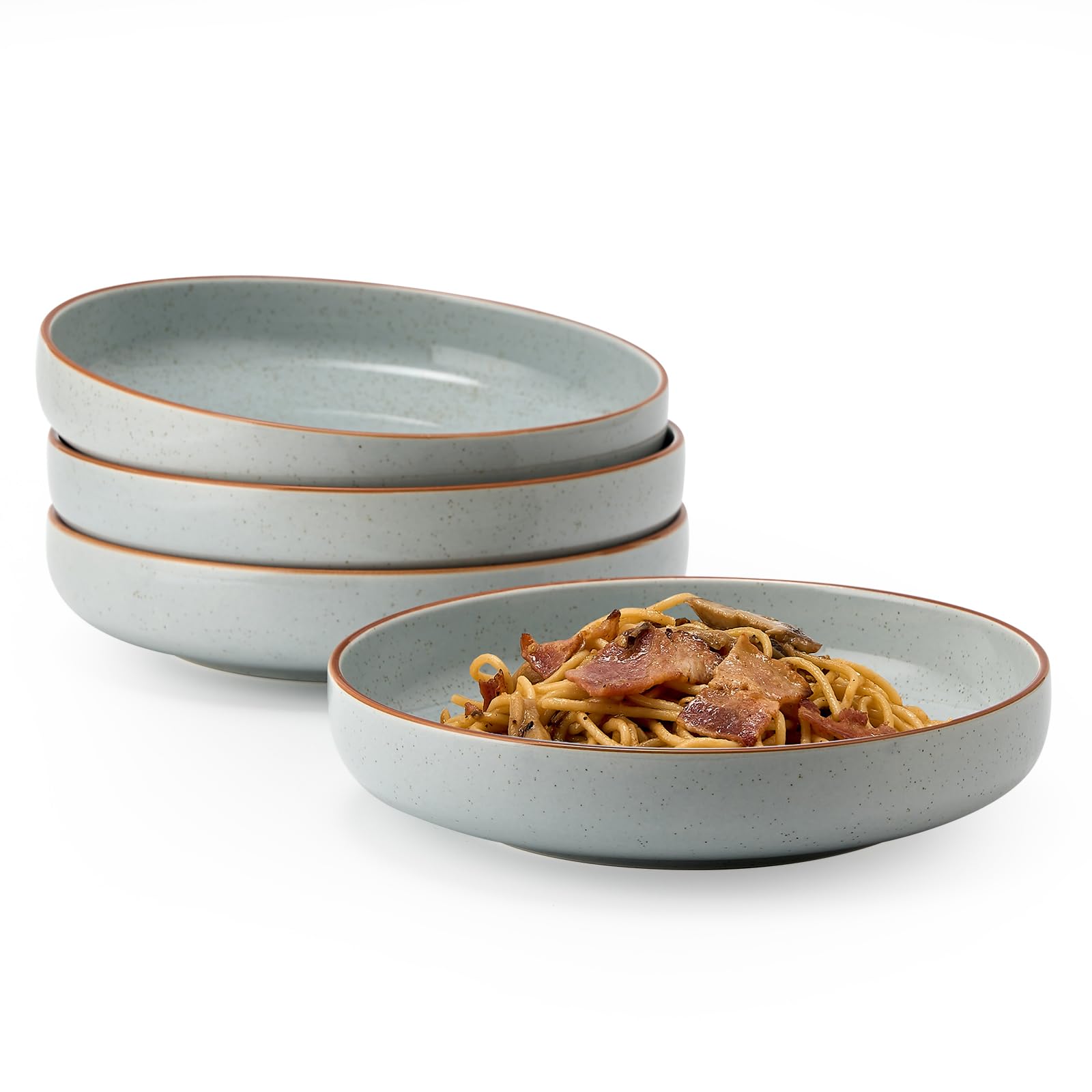 SIDUCAL 40 oz Ceramic Pasta Bowls Set of 4 - Large Microwave & Dishwasher Safe Porcelain Salad Dishes for Pasta, Soup, Salad - Perfect for Mother's Day Gift, Family Dinners & Entertaining (Light Gray)