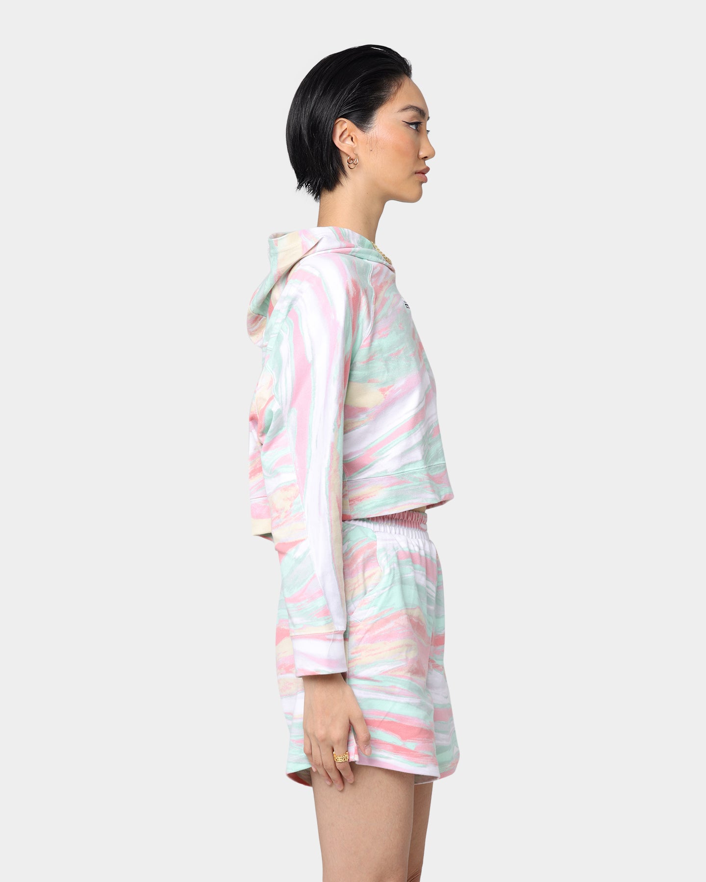 Adidas Women's Marbled Print Cropped Hoodie - Trendy Pullover Sweatshirt for Casual Wear, Gym & Street Style Fashion