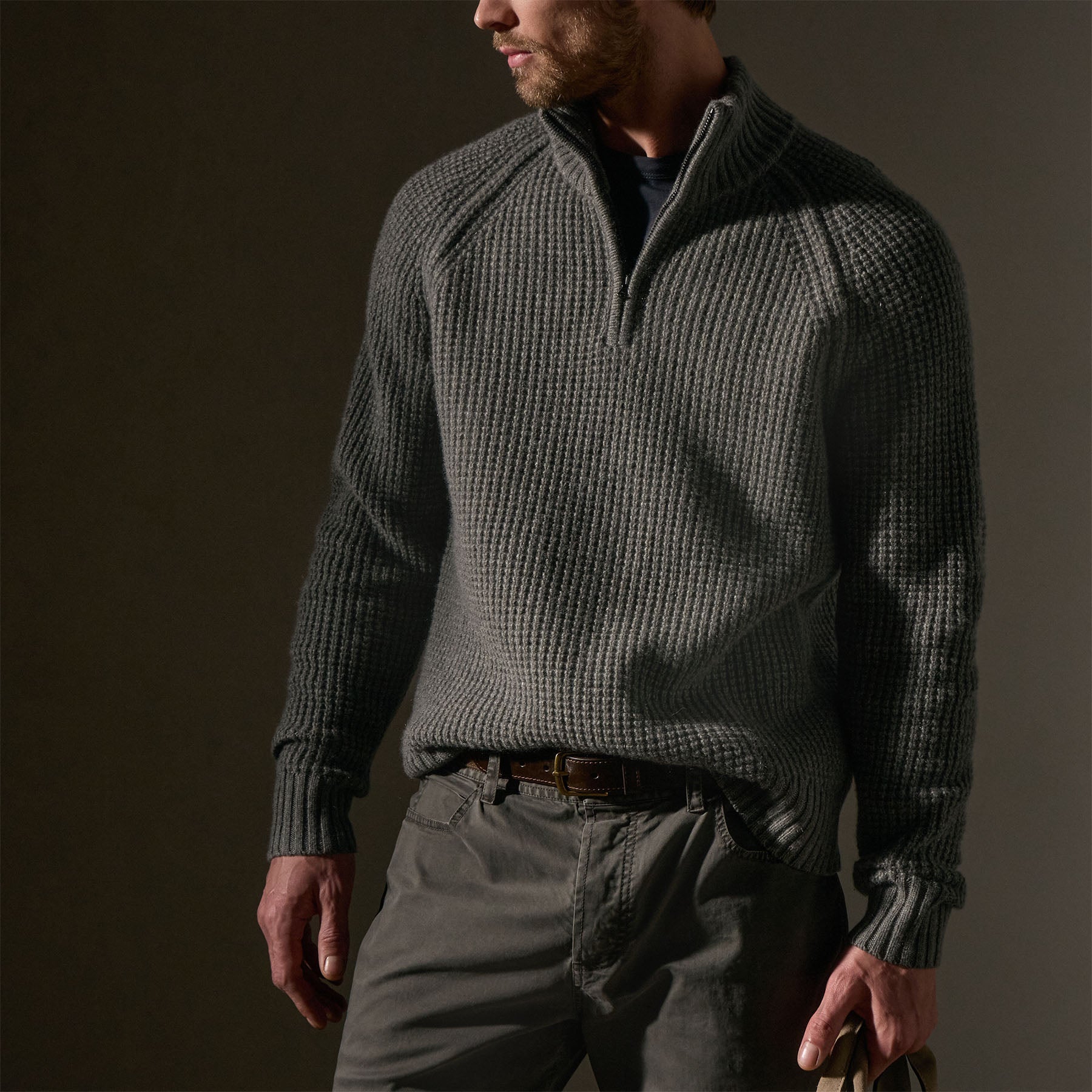 Waffle Knit Half Zip Sweatshirt for Men & Women | Soft Thermal Pullover | Granite Gray | Casual Loungewear & Outdoor Activities