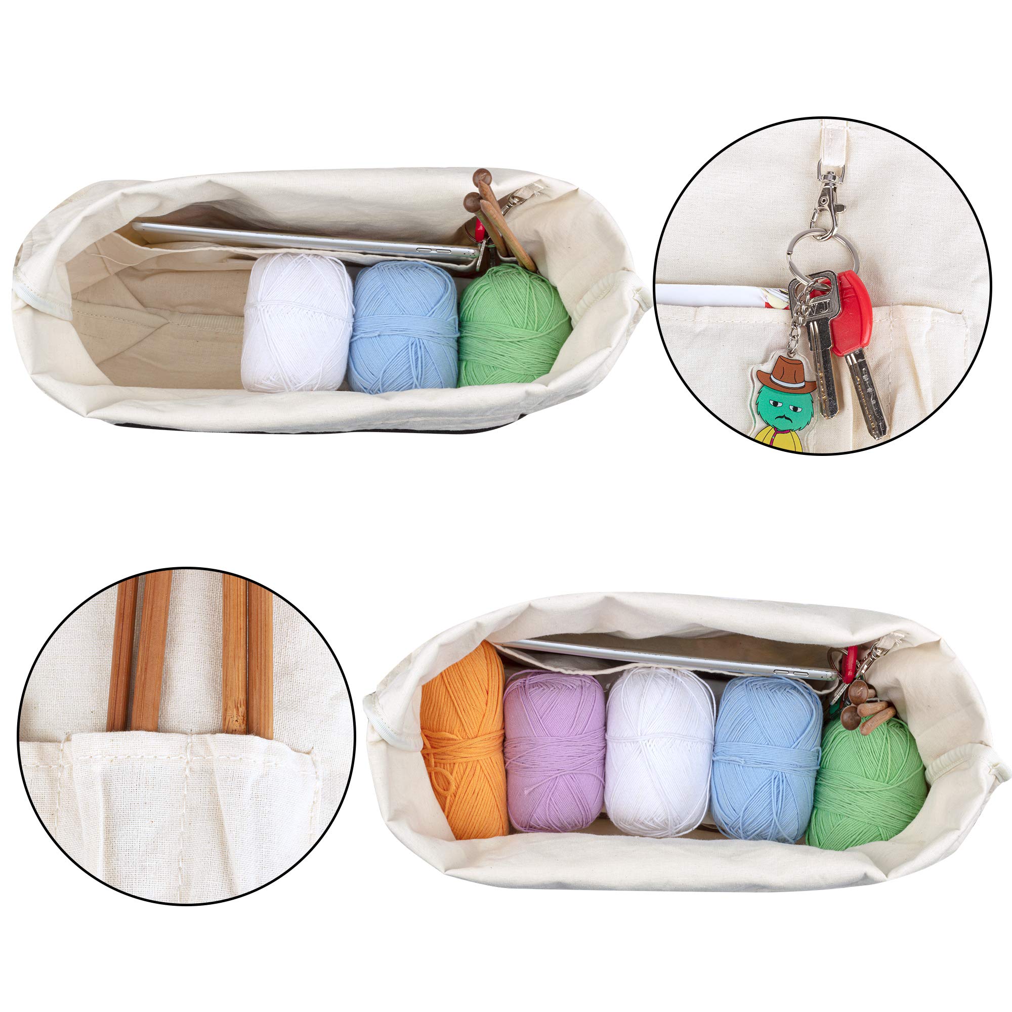 YARWO Knitting Yarn Storage Tote Bag - Patented Design Organizer for Knitting Needles, Crochet Hooks & Craft Supplies - Perfect for Knitters & Crocheters (Sheep Pattern) | Great for Travel, Home Crafting & Yarn Projects