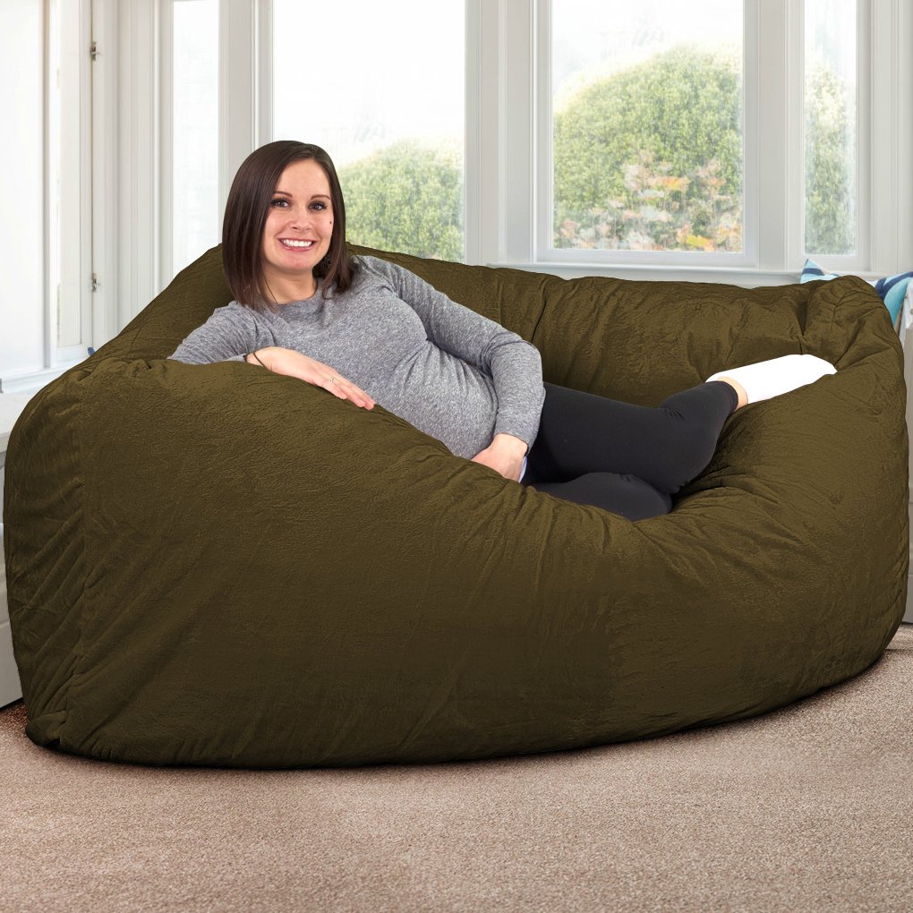ULTIMATE SACK Oversized Bean Bag Chair for Adults - Super Comfy Corner Lounger, Bean Bag Couch & Loveseat Alternative | Olive Fur Fabric | Perfect for Game Rooms, Dorm Lounges & Home Theaters