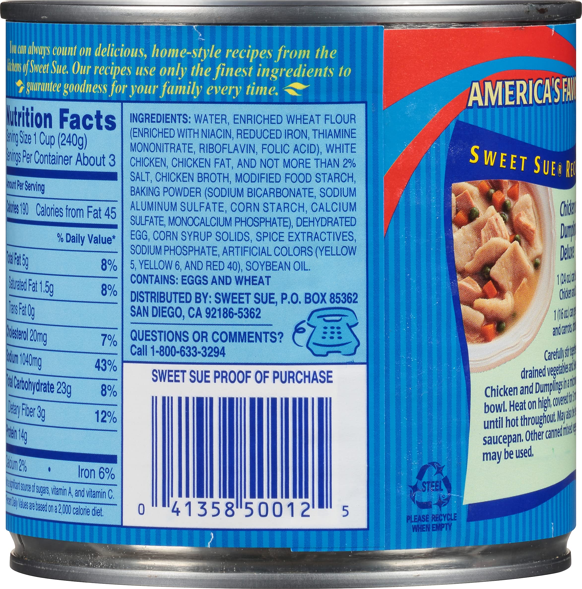 Sweet Sue Chicken & Dumplings, 24 oz Can (Pack of 12) - High Protein Soup (14g per Serving) - Homemade Style, Ready-to-Eat Comfort Food - Perfect for Quick Lunches, Camping & Emergency Meals