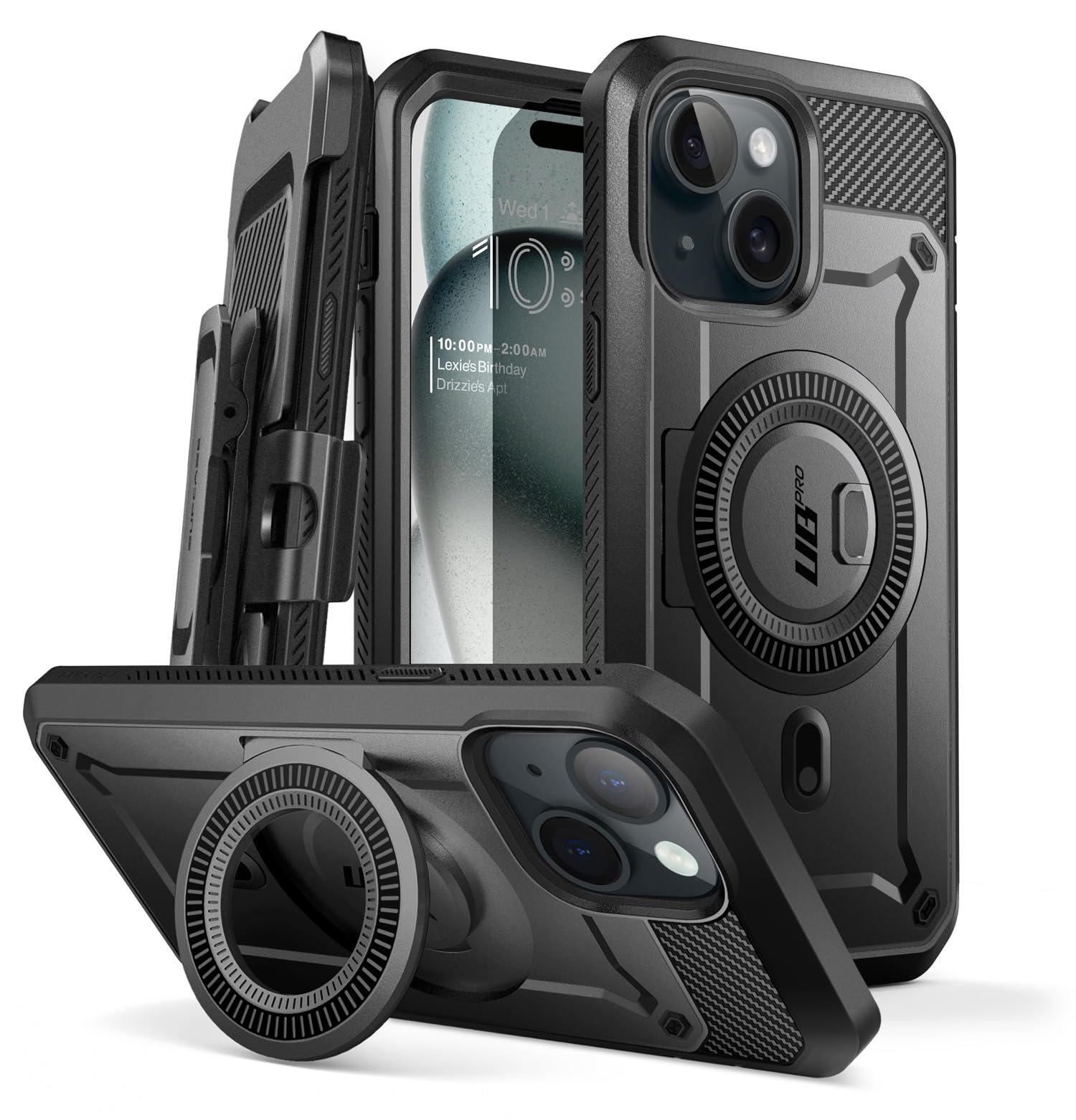 SUPCASE Unicorn Beetle Pro Mag Military-Grade Magnetic Phone Case for iPhone 15 14 13 - Built-in Screen Protector & Belt Clip - Compatible with MagSafe - Black - Perfect for Outdoor, Work & Travel Protection