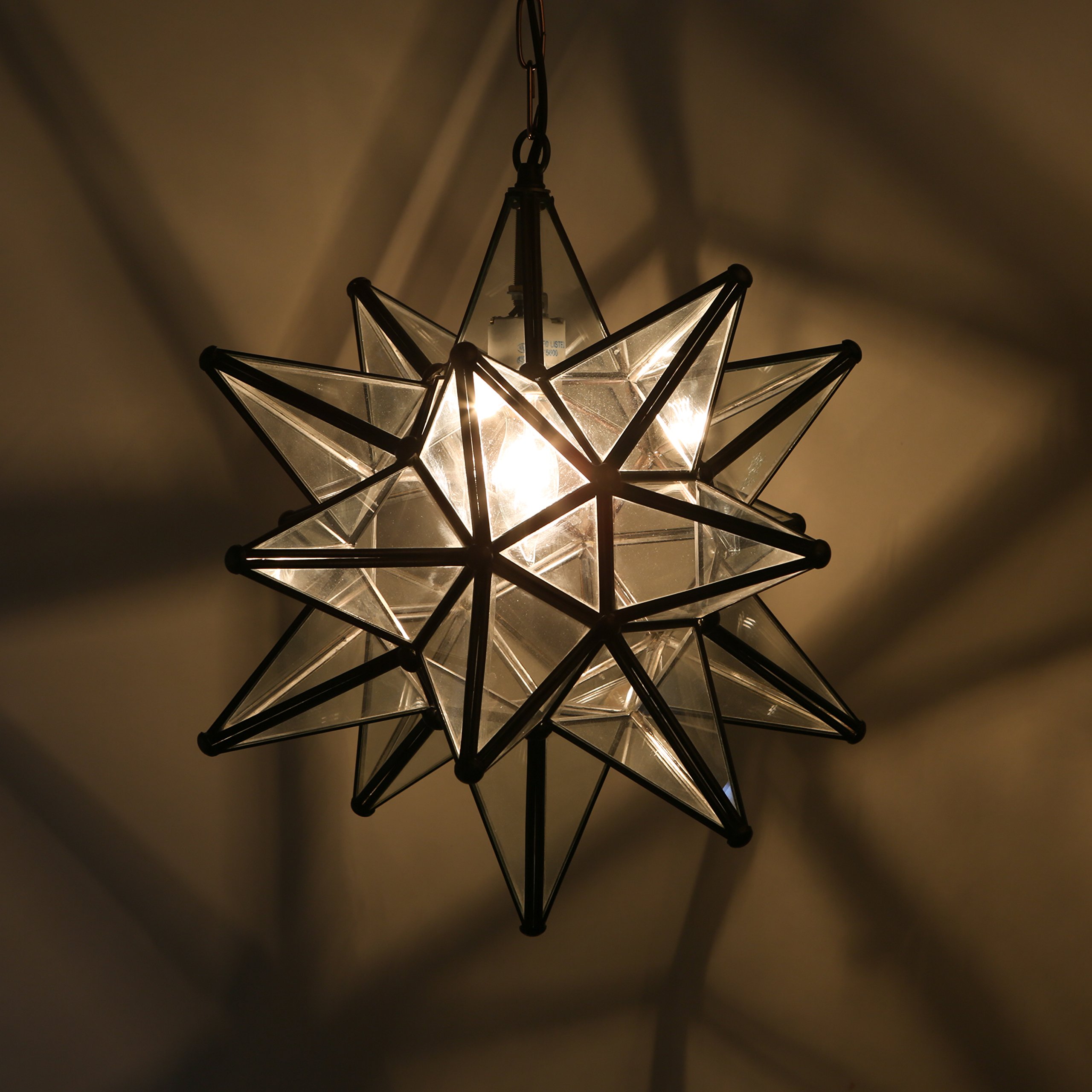 Clear 12 Inch Glass Star Pendant Lights - Modern Ceiling Lighting Fixture for Dining Room, Kitchen Island, Bedroom & Living Room Decor
