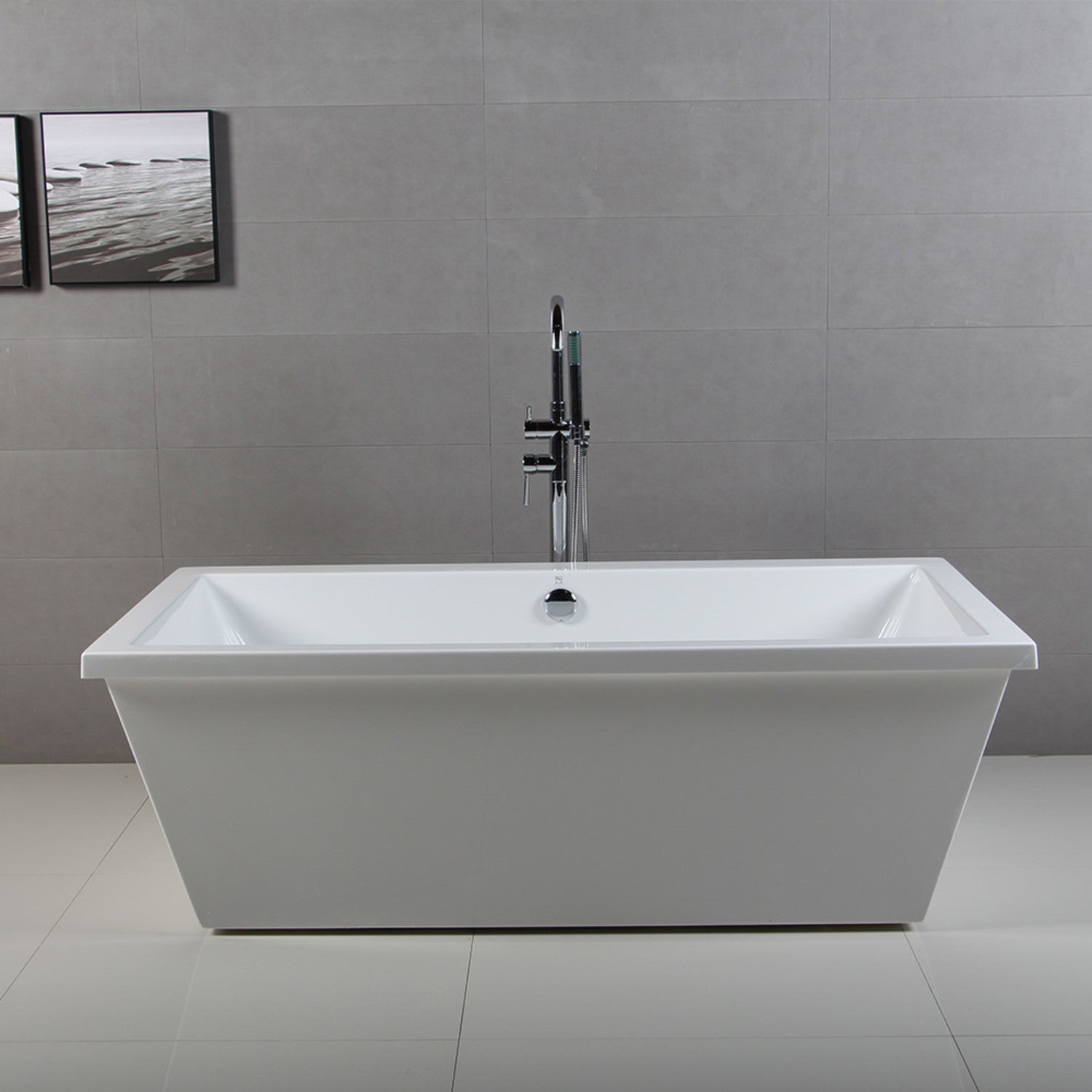 Aqua Eden 66 Inch Acrylic Freestanding Bathtub - Rectangular Double Ended Soaking Tub with Drain, Glossy White Finish | Perfect for Modern Bathroom & Spa Relaxation