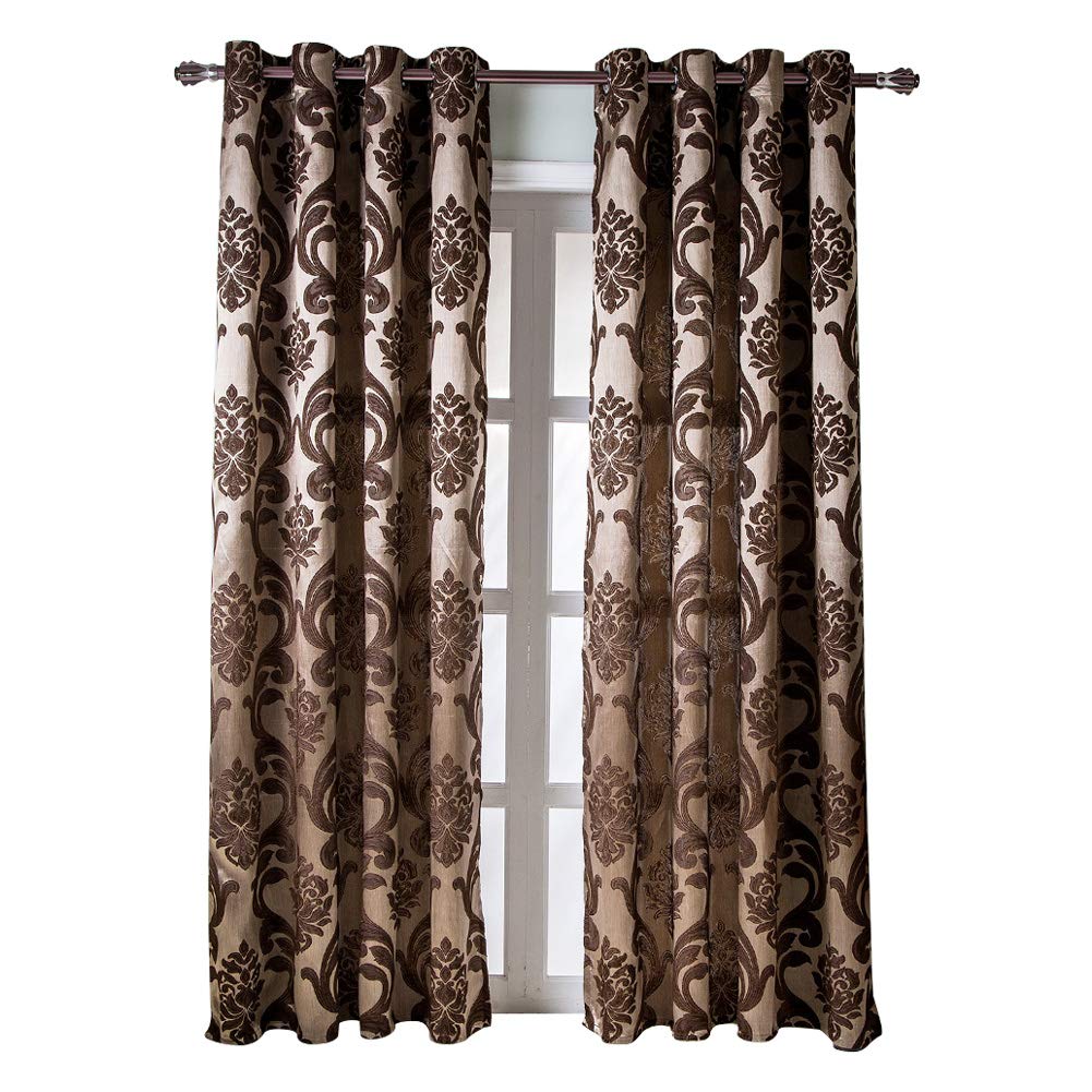 Luxury Brown Damask Jacquard Curtains for Living Room & Bedroom - Victorian Style Home Decor Drapes (2 Panels, 52x108 Inches Each) - Perfect for Elegant Window Treatments & Cozy Home Atmosphere
