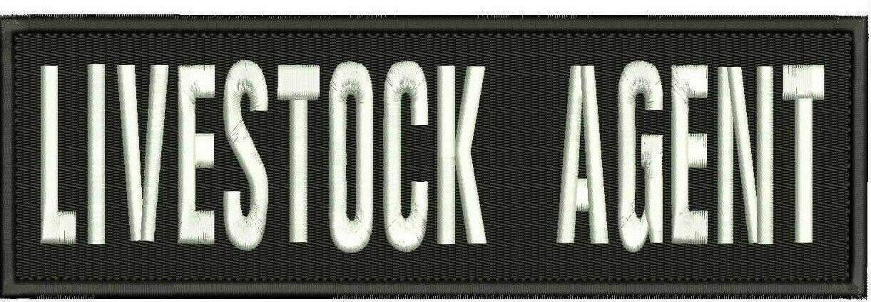 Livestock Agent Embroidered Iron-On Patches 3x10 Inch - Hook & Loop Backing - Black & White Design - Perfect for Jackets, Hats, Bags & DIY Crafts