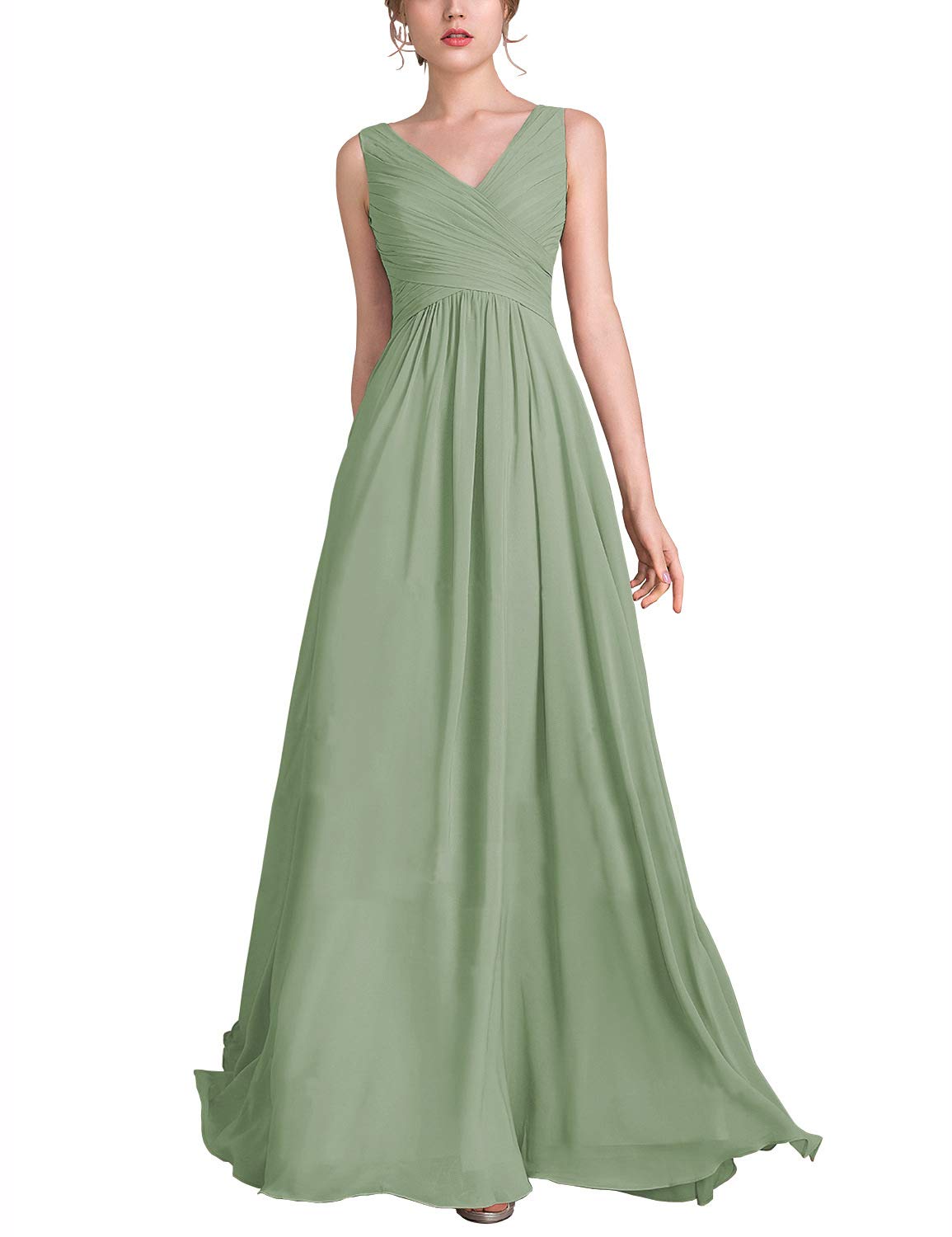 Elegant V-Neck Long Bridesmaid Dresses with High Slit - A-Line Formal Gowns for Women 2024 | Plus Size 26 | Sage Green | Perfect for Weddings, Prom & Special Occasions