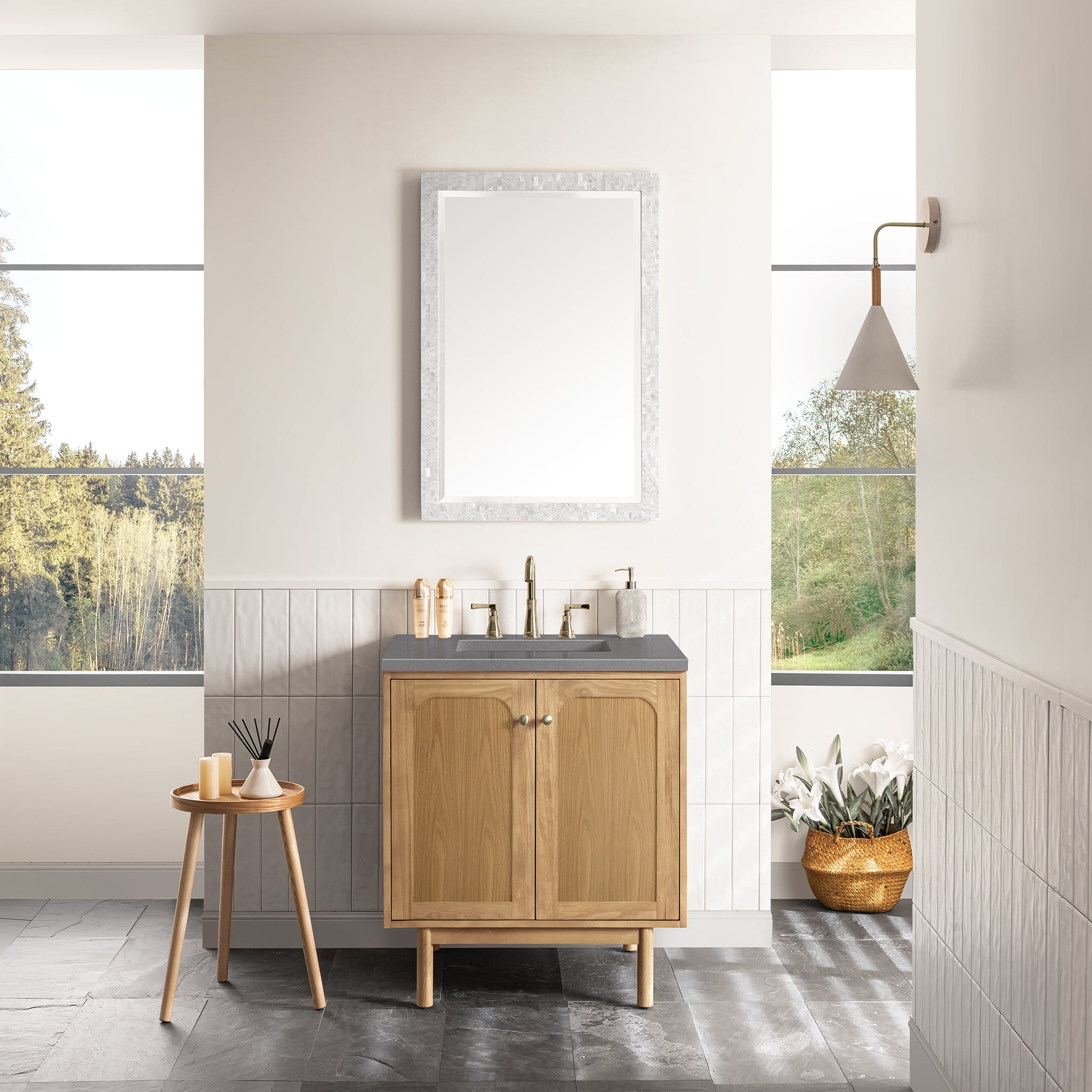 Laurent 30-Inch Single Bathroom Vanity in Light Natural Oak with 3CM Grey Expo Top – Perfect for Modern Master Bathrooms & Powder Rooms