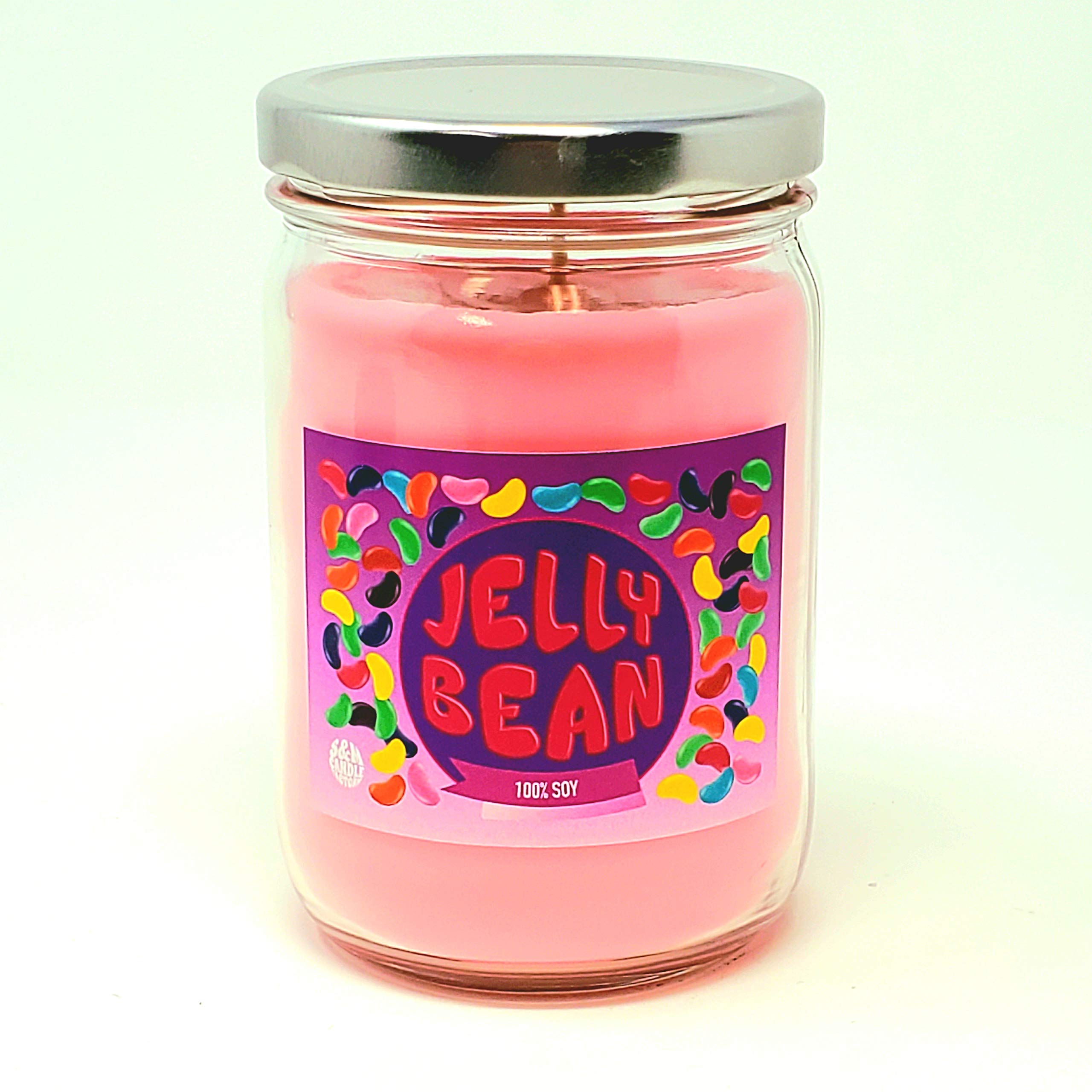 Easter Jelly Bean Scented Soy Wax Candle - Neon Pink 12oz | Handmade by S&M Candle Factory | Perfect for Spring Decor, Gift Giving & Home Fragrance