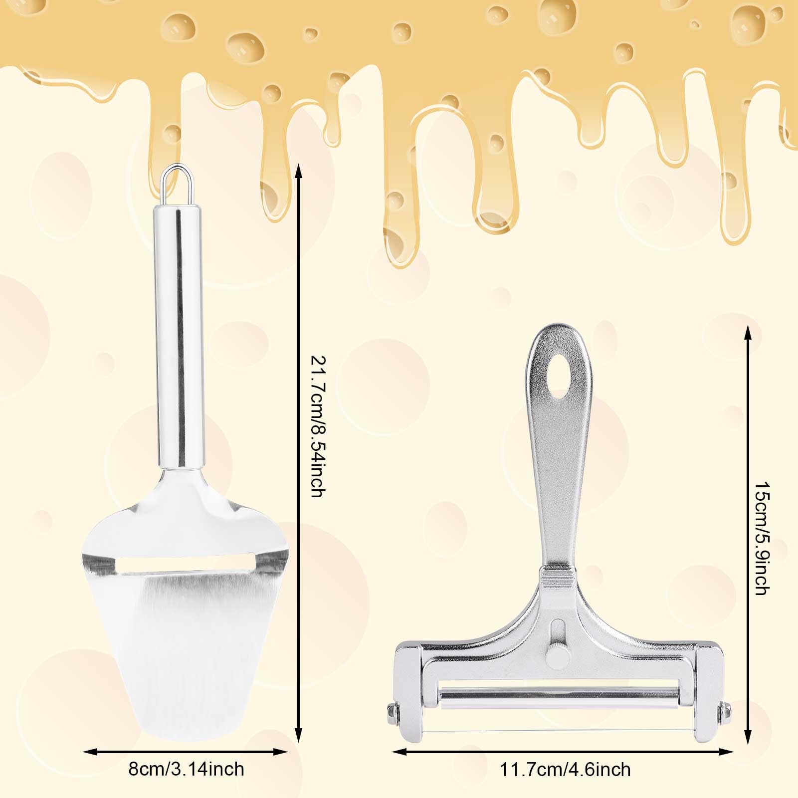 2-Piece Stainless Steel Cheese Slicer Set - Wire Cheese Cutter & Shaver with Non-Stick Blade for Block Cheese, Butter & Food Slicing - Perfect for Kitchen, Charcuterie Boards & Party Platters