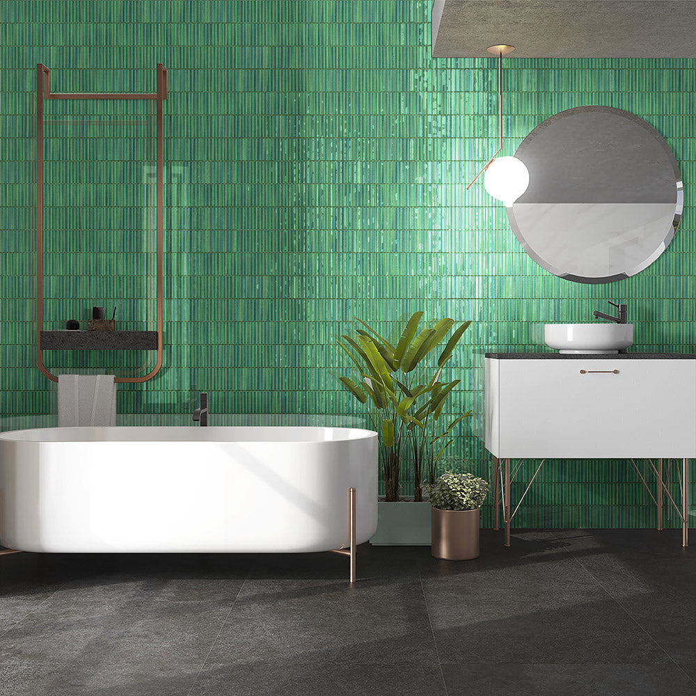 Daintree Forest Mixed Green Kit Kat Gloss Mosaic Tile - Premium Ceramic Wall & Floor Tiles for Kitchen Backsplash, Bathroom, and Shower Decor