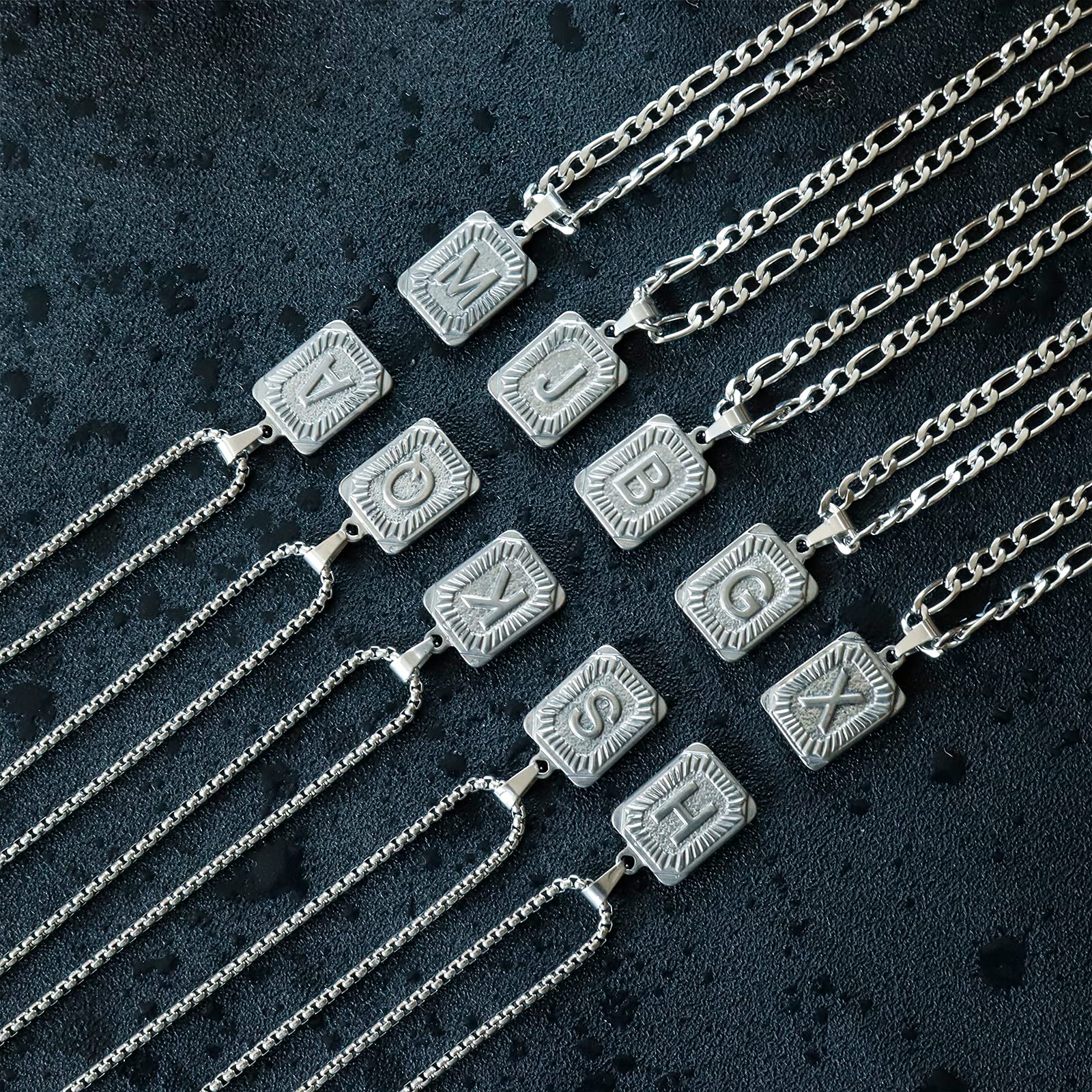 Personalized Silver Initial Necklace for Men - Square Letter Pendant A-Z, Layered Chain, Birthday & Christmas Gift for Him - Perfect for Anniversary, Graduation, Valentine's Day & Special Occasions