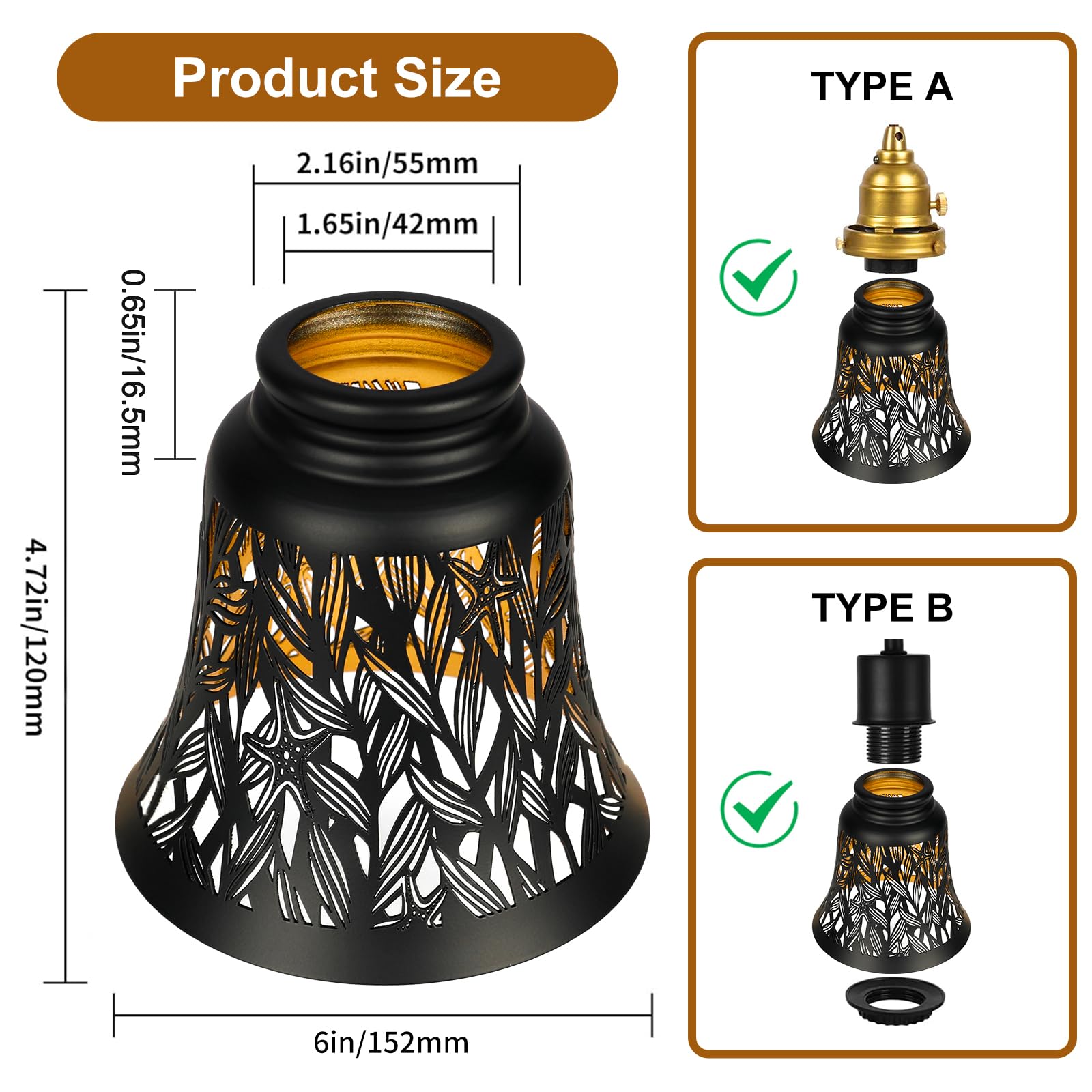 ALUCSET 4 Pack Metal Bell Shaped Pendant Light Shades - 4.72