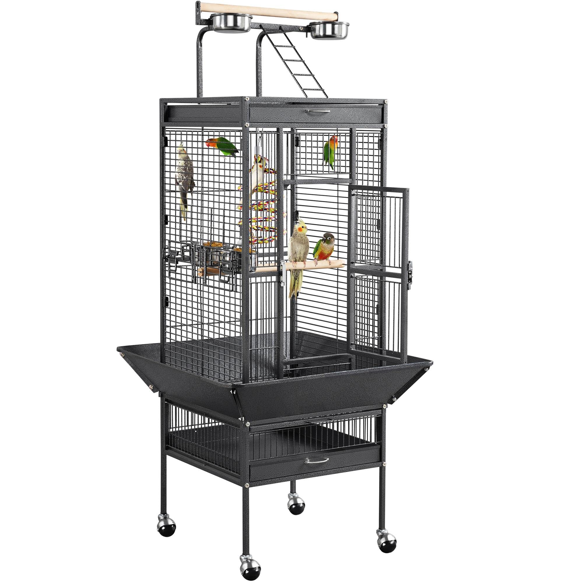 Topeakmart Large Wrought Iron Parrot Cage - Spacious Play Top Bird Cage for Macaws, Cockatoos & Large Parrots - Perfect for Home, Aviary & Pet Store Use