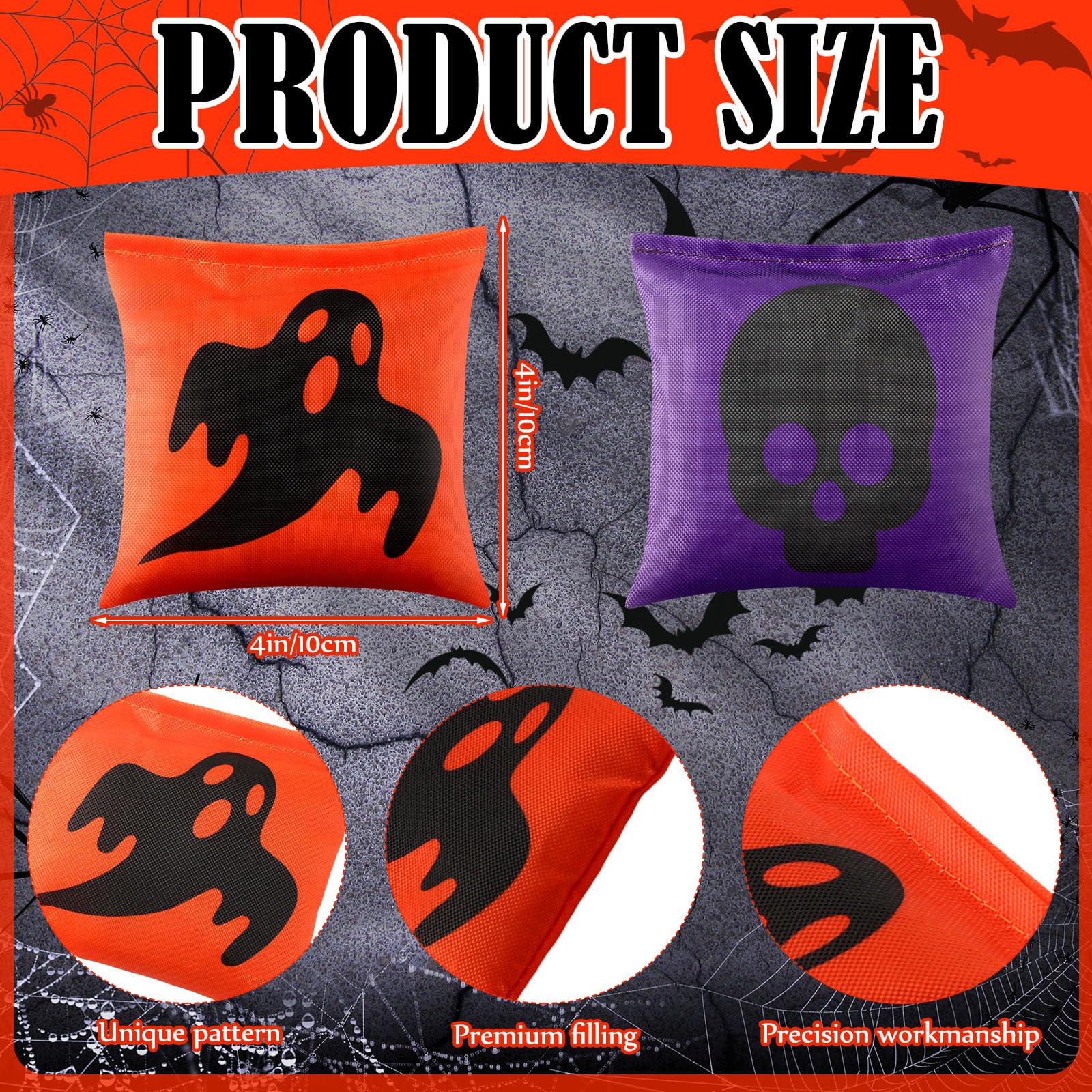 12 Pcs Halloween Thanksgiving Christmas Cornhole Game Bags - Pumpkin Skull Ghost Design Bean Bags for Tossing Games, Outdoor Party, Holiday Festivals & Family Gatherings