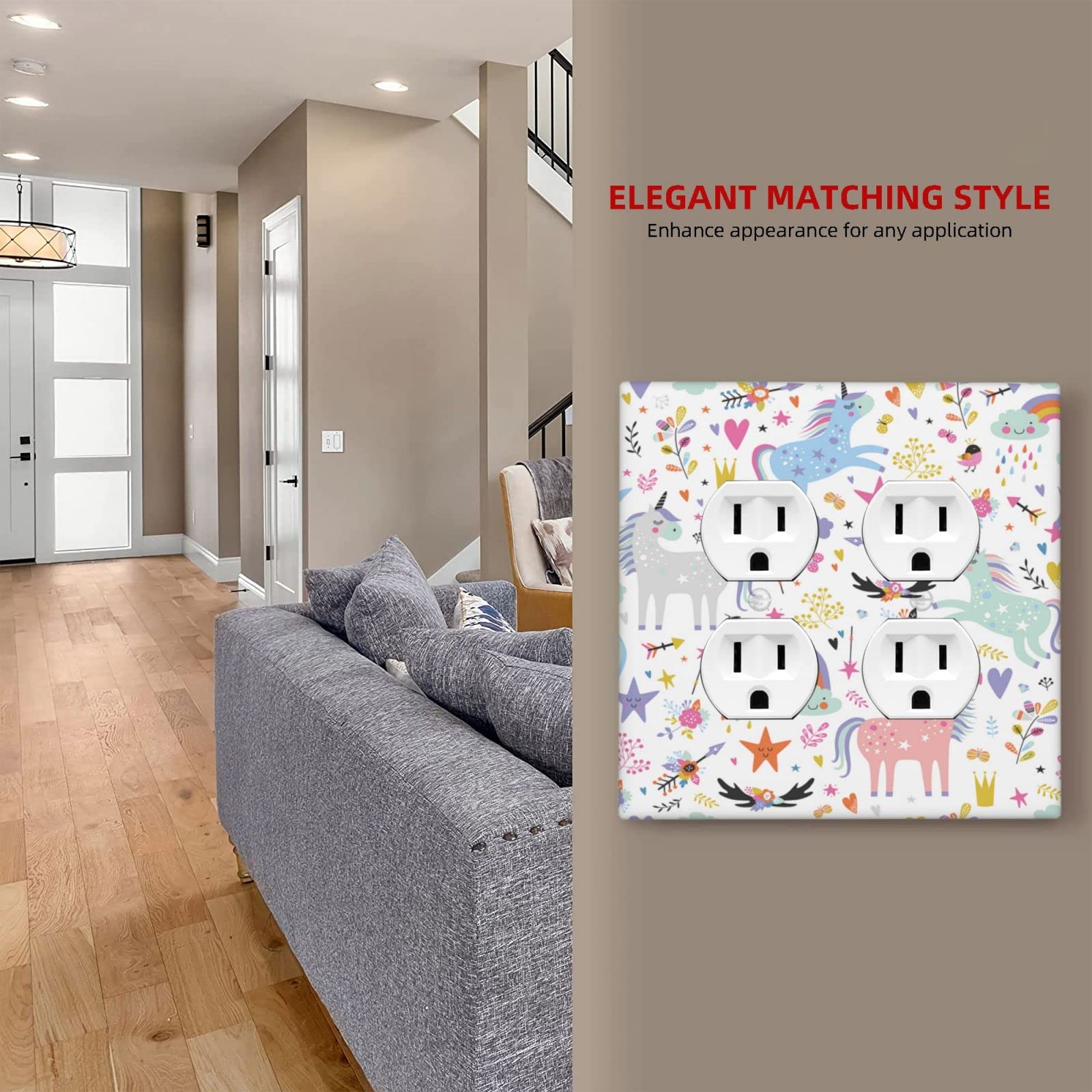 Pink Unicorn Double Duplex Outlet Covers - Decorative 2 Gang Wall Plate (4.5