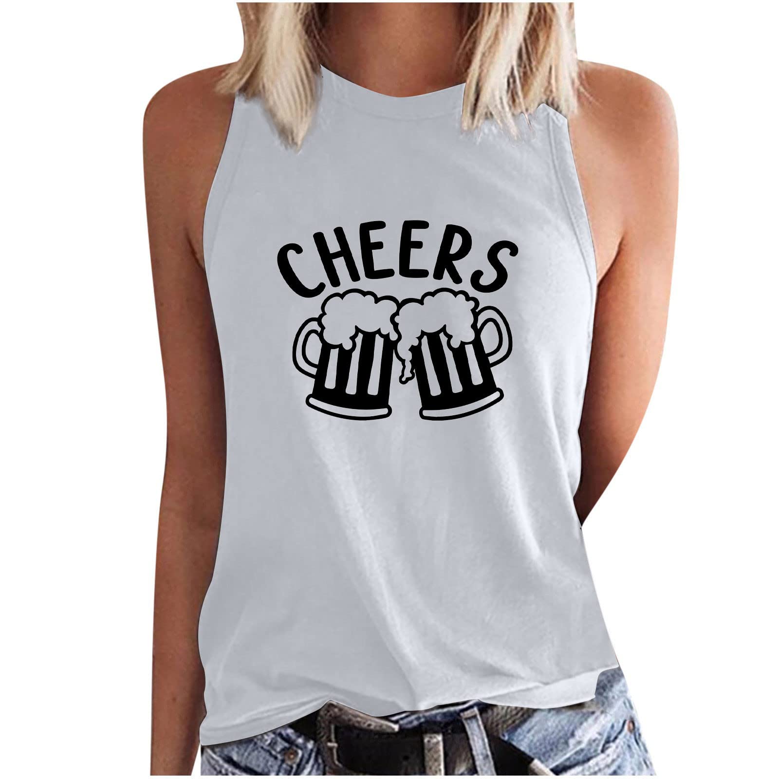 BFAFEN Women's Oktoberfest Tee - High Neck Sleeveless Beer Tank Top for Women | Plus Size Trendy Summer Shirt | Perfect for Oktoberfest, Beer Festivals & Casual Outfits