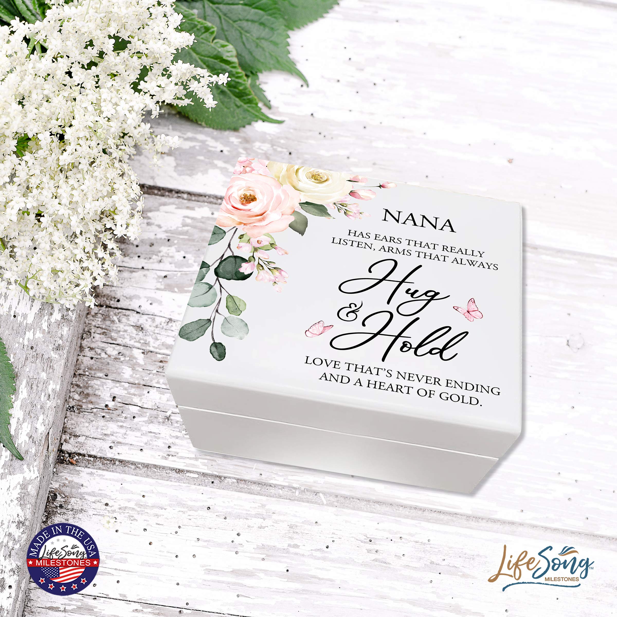 LifeSong Milestones Keepsake Jewelry Box - Heartfelt Gift for Grandma, Mother's Day, Mother-in-Law & Stepmom - Engraved 'Hug & Hold' Design - Perfect for Birthday, Anniversary & Special Occasion Gifts