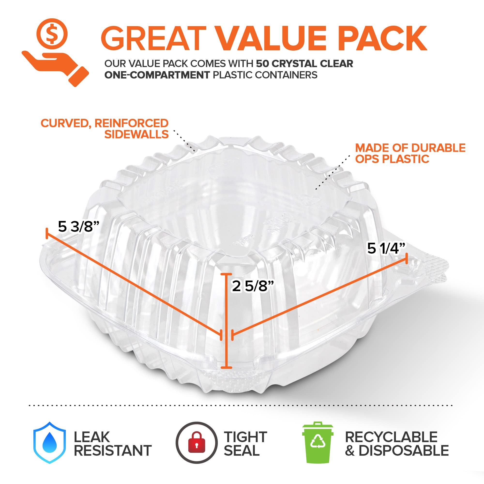 50 Pack Disposable Plastic Food Containers with Clear Hinged Lids - Square Clamshell Takeout Boxes for Cake, Dessert, Sandwiches | Perfect for Restaurants, Parties, Picnics & Leftovers Storage