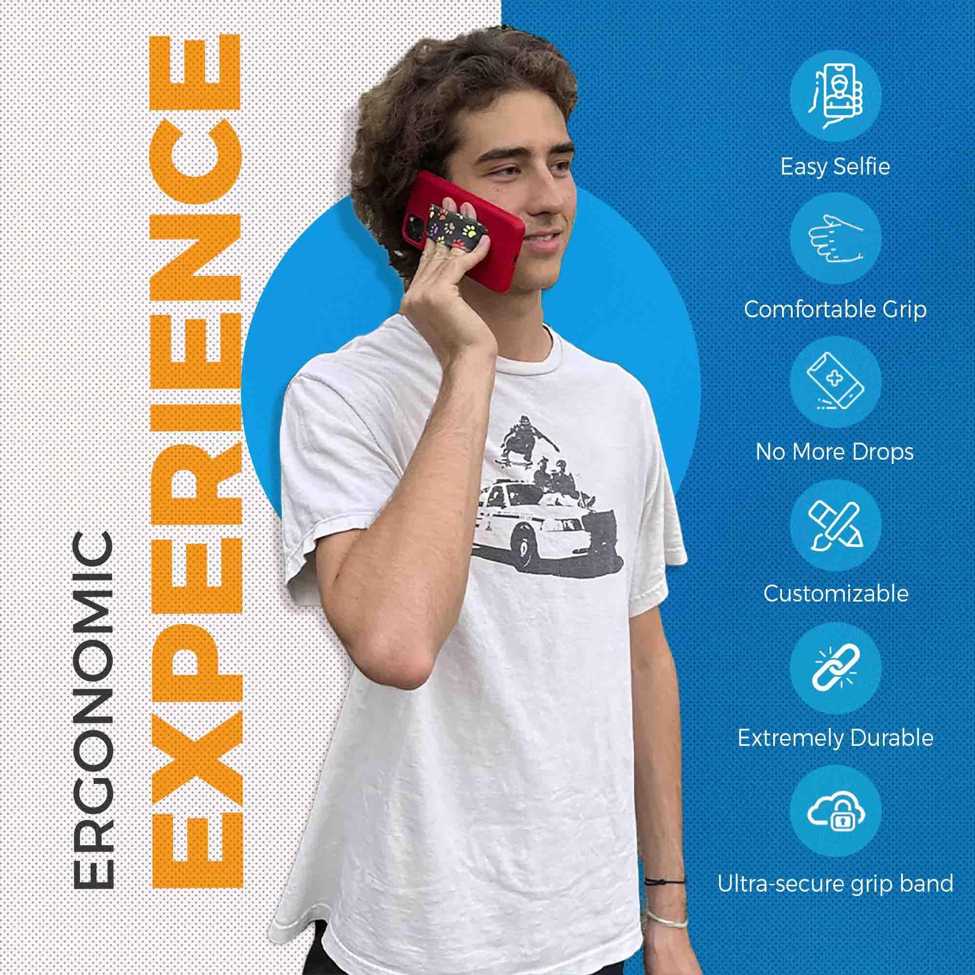 Loop Phone Case for iPhone 12 & 12 Pro with Customizable Grip & Strap | Supports Wireless Charging | Blue Case with Black & Grey Strap | Perfect for Active Lifestyles & On-the-Go Use