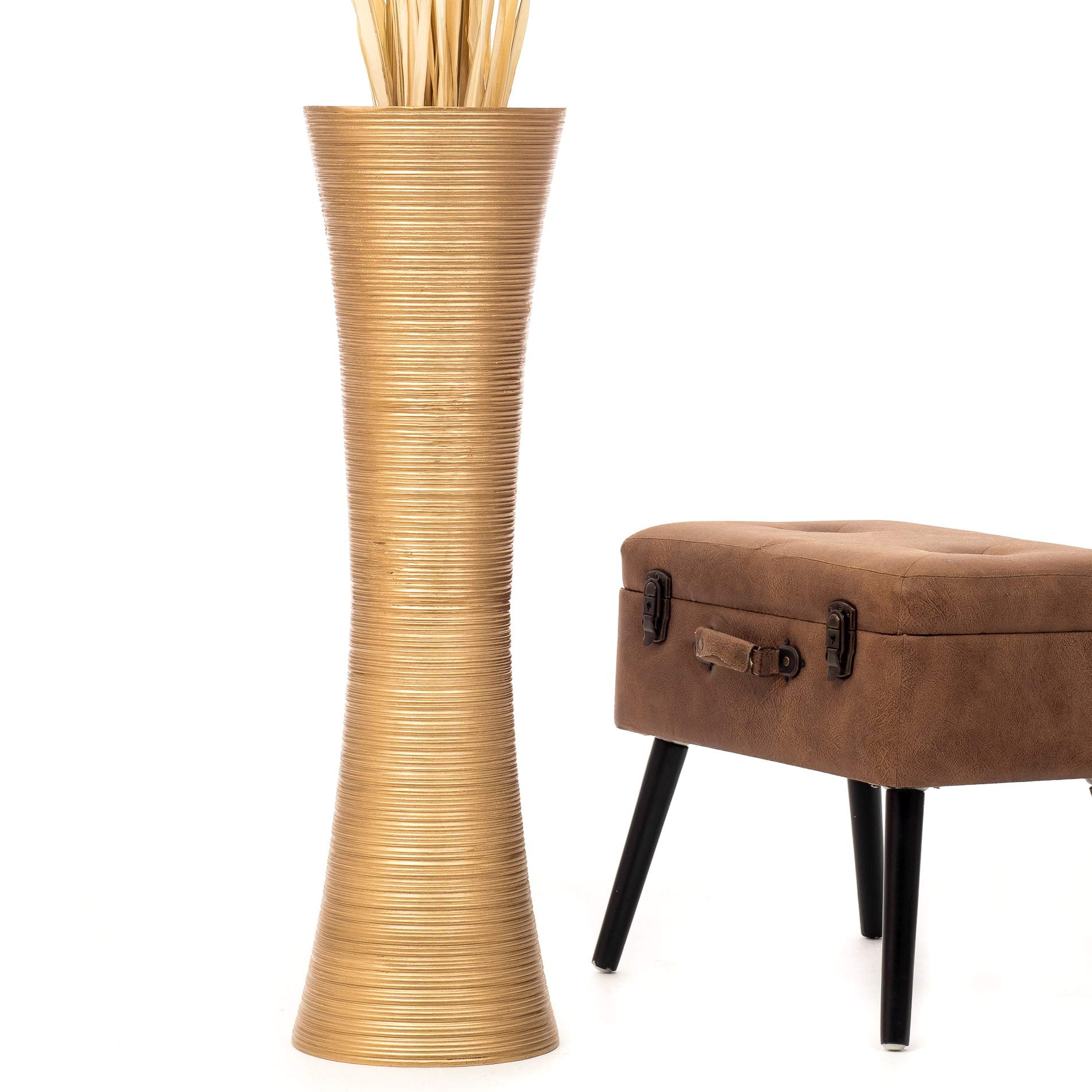 Leewadee 36 Inch Large Gold Floor Vase - Wooden Tall Farmhouse Decor for Flowers, Fake Plants & Pampas Grass - Perfect for Living Room, Entryway & Wedding Decor
