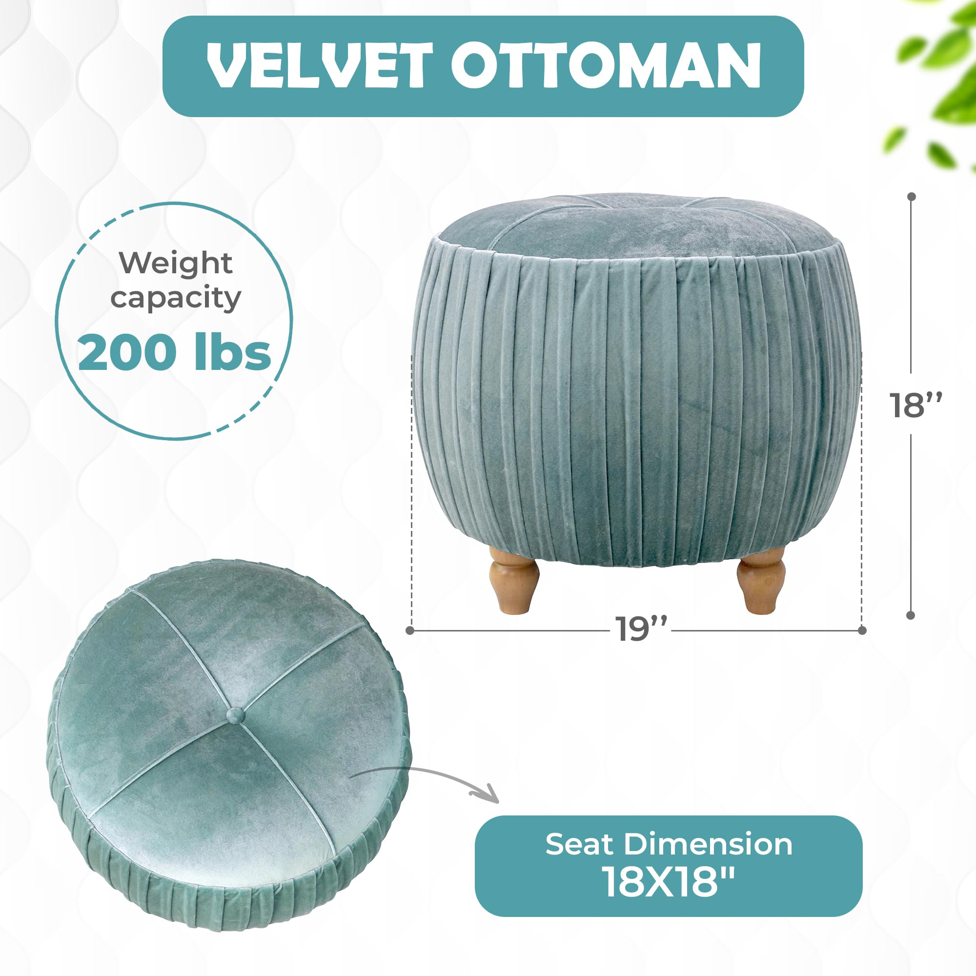 New Pacific Direct Helena Velvet Small Round Ottoman with Storage - Emerald Green Footstool Pouf for Living Room, Bedroom & Nursery | Cozy Seating & Home Decor