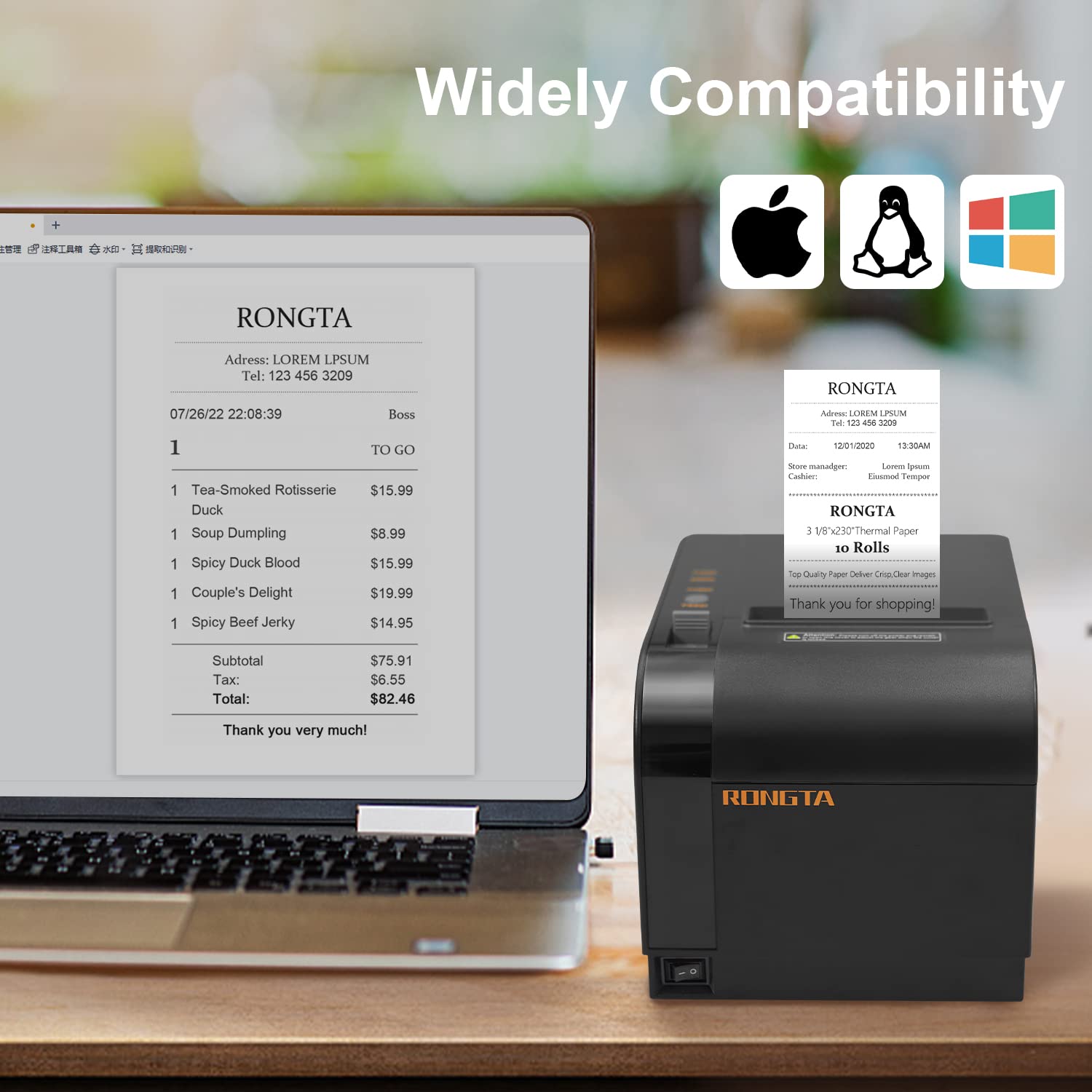 Rongta 80mm Thermal Receipt Printer with Auto Cutter - ESC/POS Compatible for POS Systems, Supports USB/Serial/Ethernet & Cash Drawer - Works with Windows, Mac, Linux - Ideal for Retail Stores, Restaurants & Small Businesses