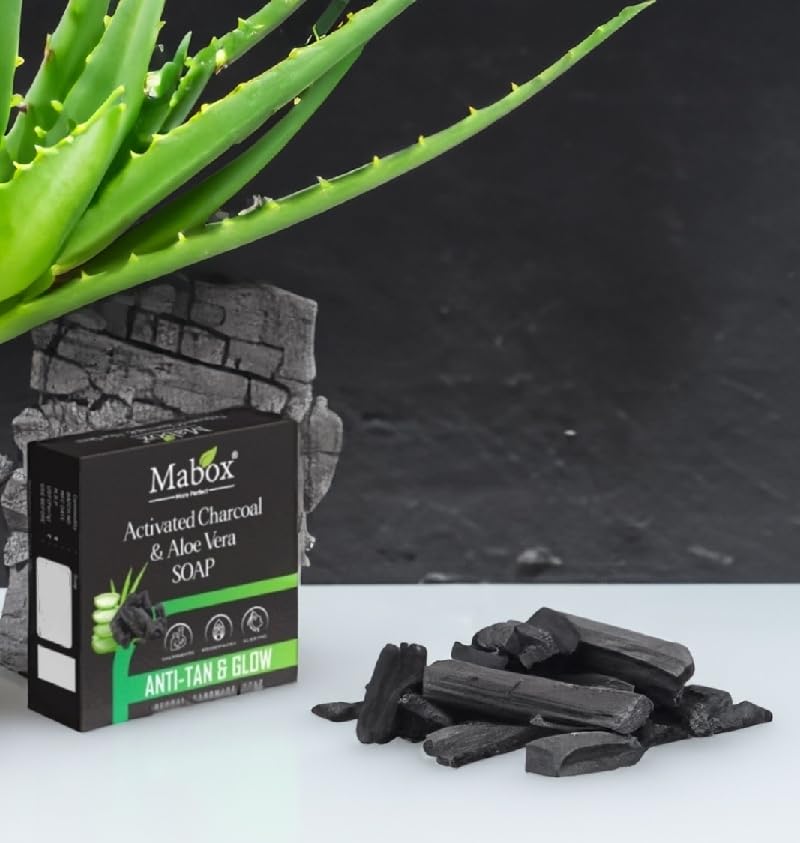 MABOX Natural Rosewater & Activated Charcoal with Aloe Vera Handmade Soap - Detoxifying, Purifying & Hydrating Facial and Body Cleanser for Acne-Prone & Sensitive Skin | Perfect for Daily Skincare Routine & Gift Sets