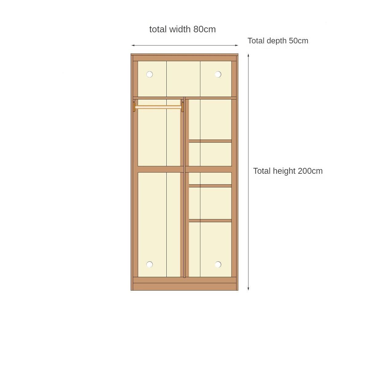 Solid Oak Wood Narrow Wardrobe - Slim Space-Saving Closet for Bedroom, Hallway, or Small Apartment
