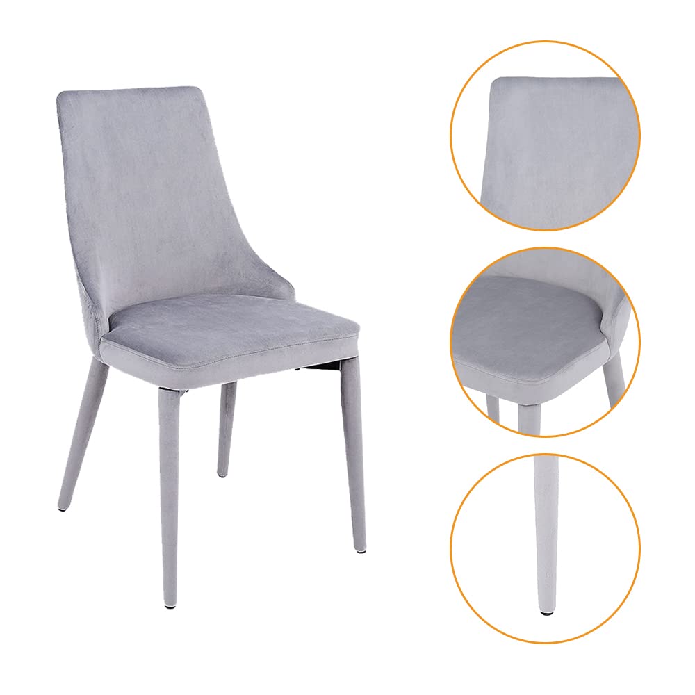 Mid Century Modern Dining Chairs Set of 2 - Gray Fabric Upholstered Side Chairs with Brown Metal Legs for Living Room & Kitchen | Comfortable Seating for Home, Office & Restaurant