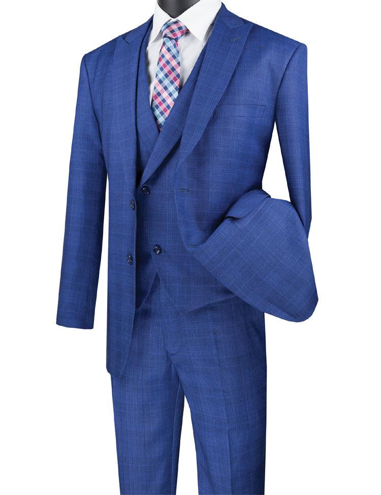 Premium 3-Piece Glen Plaid Blue Suit for Men | Business Formal & Wedding Attire | Office, Interviews & Special Occasions