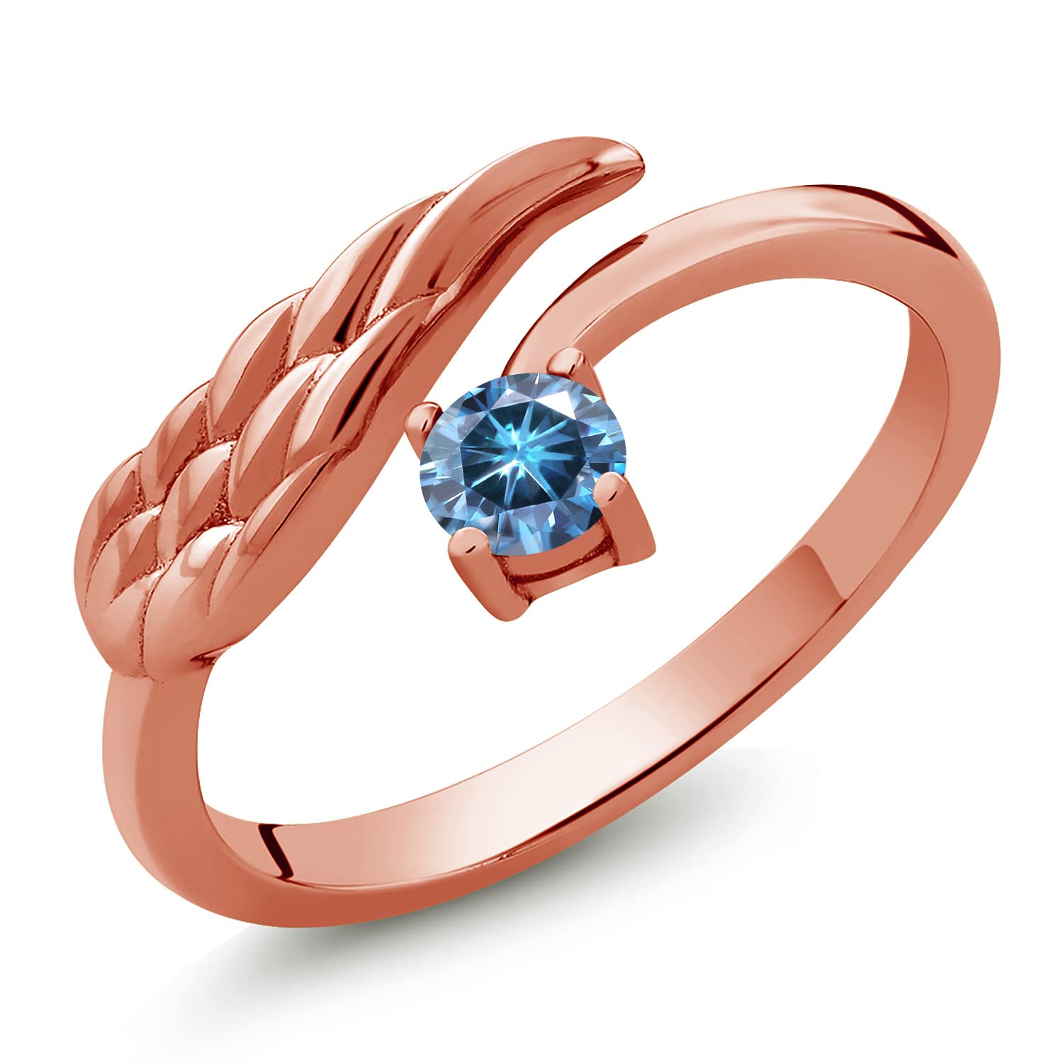 18K Rose Gold Plated Silver Ring with Persian Blue Round Moissanite (0.23 Cttw) - Elegant Jewelry for Women, Perfect for Engagement, Wedding & Everyday Wear | Gem Stone King