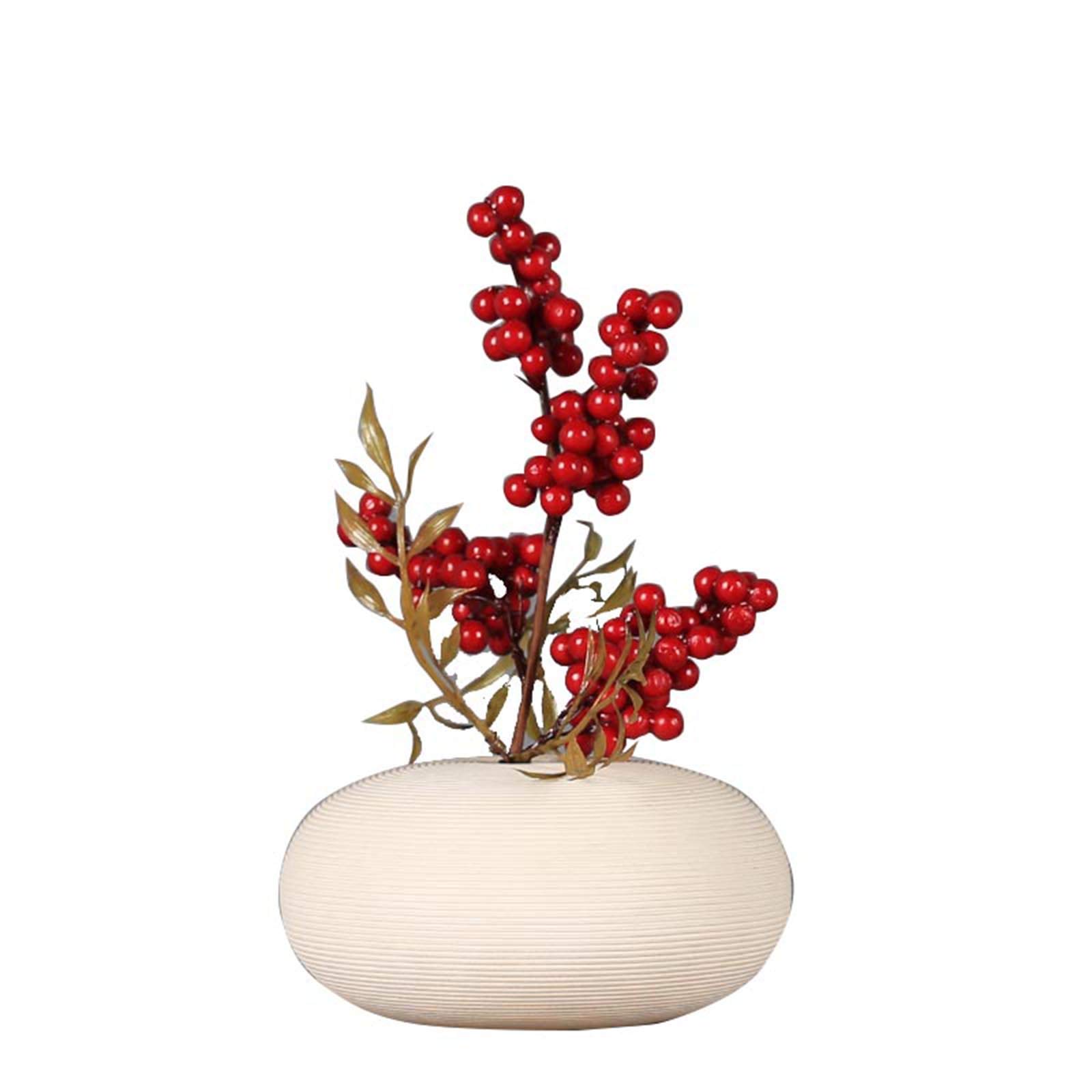 JIAO PAI White Ceramic Decorative Vase - Oval Striped Tabletop Vase for Living Room, Wedding & Home Decor (15x8cm) - Perfect for Centerpieces, Shelf Displays & Gift Giving