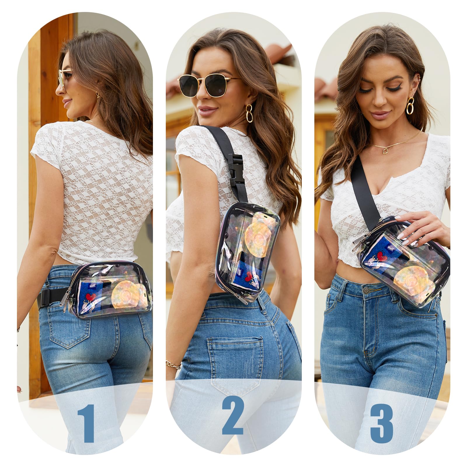 Women's Clear Mini Belt Bag - Waterproof Crossbody Fanny Pack for Travel, Running, Hiking & Cycling - Hands-Free Waist Pack for Gym, Concerts & Outdoor Activities