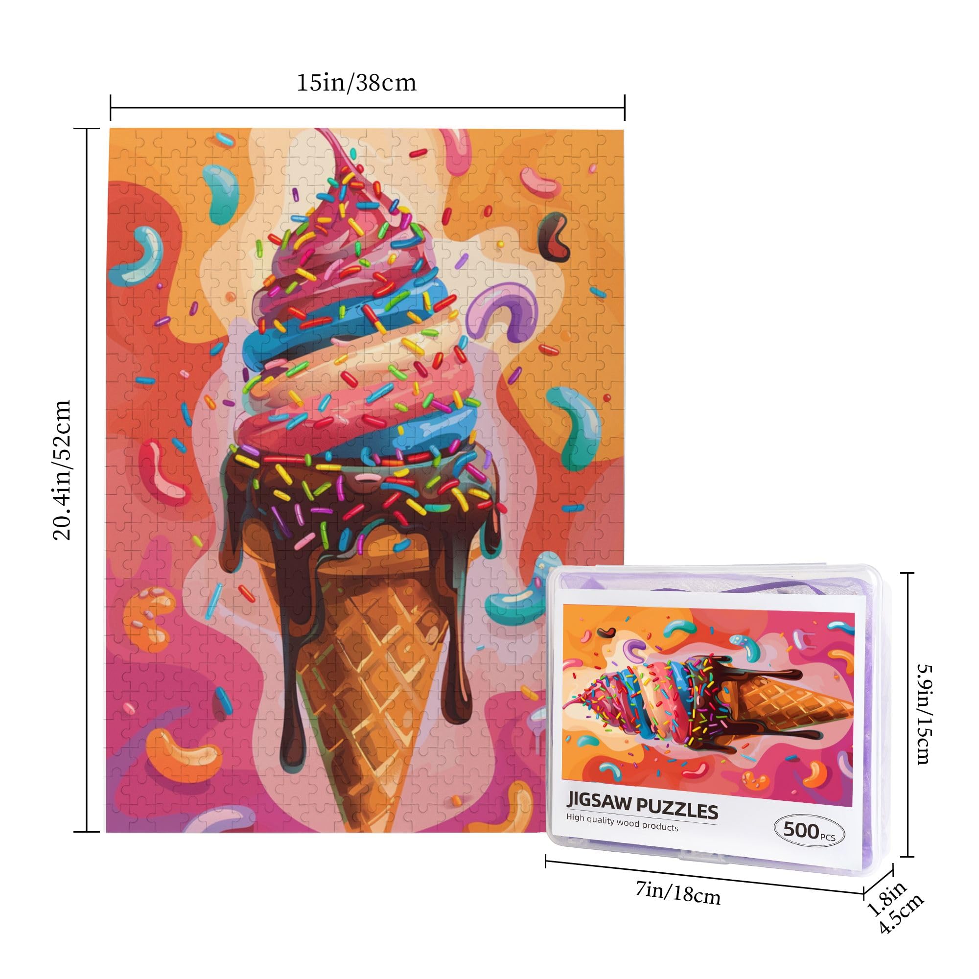 500-Piece Ice Cream Cone Wooden Puzzle for Adults - Unique Artwork, Beautiful Design - Perfect Gift for Ice Cream Lovers - Fun Home Decor & Relaxing Family Activity