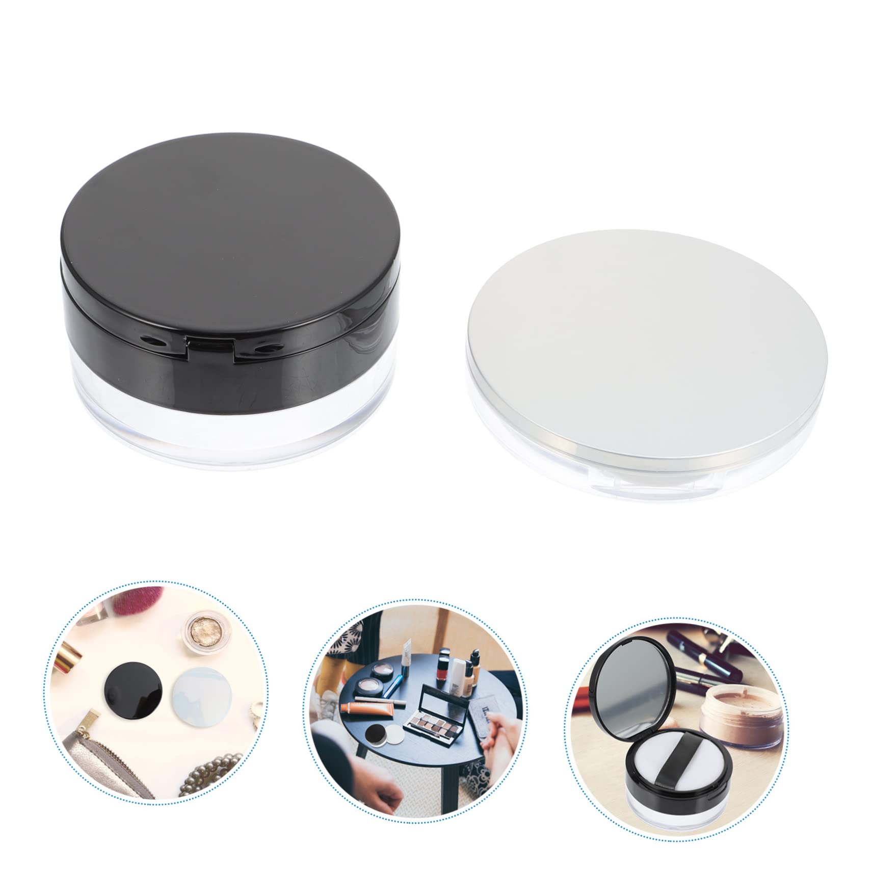 LALAFINA Loose Powder Puff Box with Mirror - Portable Anti-Leakage Makeup Powder Container (2 Sets) - Perfect for Travel & Everyday Touch-Ups