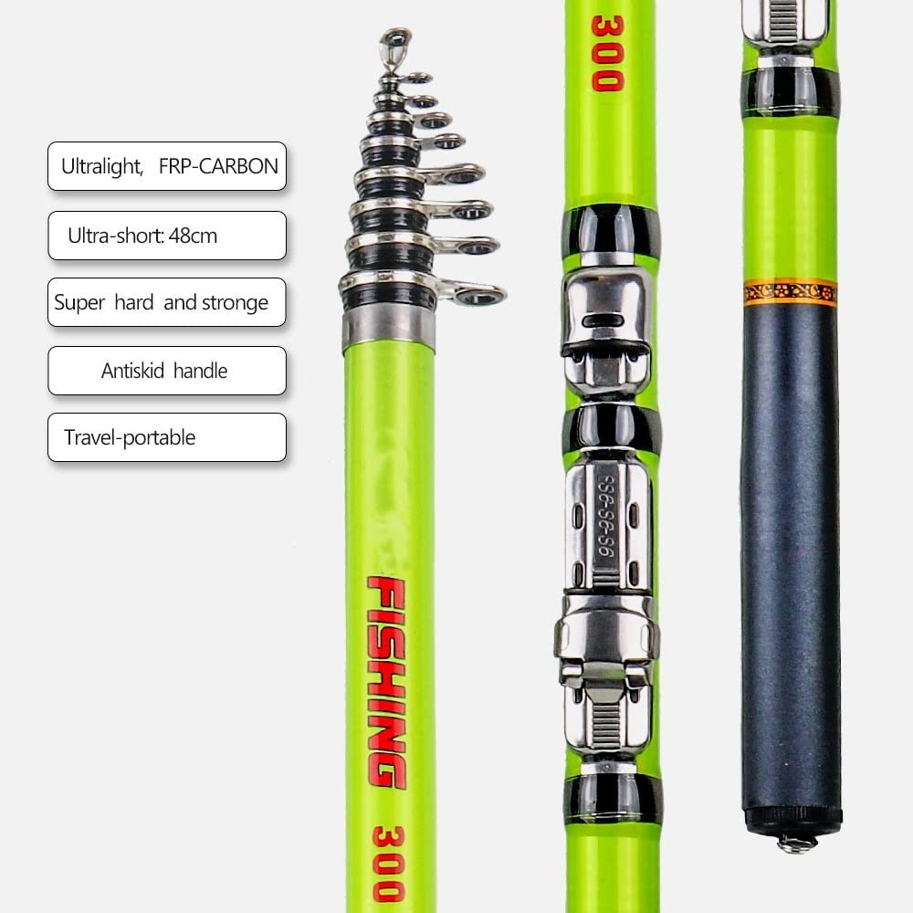Carbon Fiber Telescopic Fishing Rod 1.5m-3.0m with Ceramic Guide Rings - Portable Travel Fishing Pole for Saltwater & Freshwater - Ideal for Rock Fishing, Beach Casting, and Backpacking Adventures