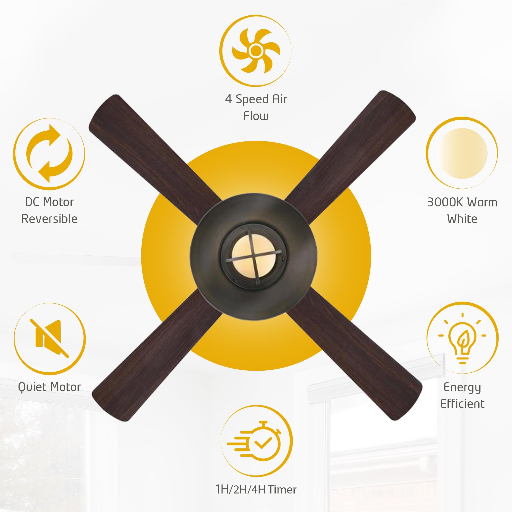 52-inch Smart Ceiling Fan with Lights - Alexa & Google Home Compatible Wi-Fi Ceiling Fan with Remote - Modern Black Bronze Finish for Bedroom, Living Room & Home Office - Energy Efficient Cooling & Stylish Lighting Solution