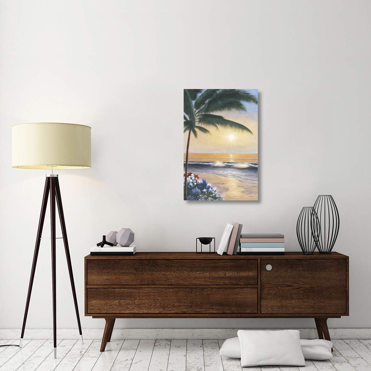 Palm Beach Sunrise Canvas Wall Art - 24x36 Inches - Tropical Beach Decor for Living Room, Bedroom & Office - Ready to Hang