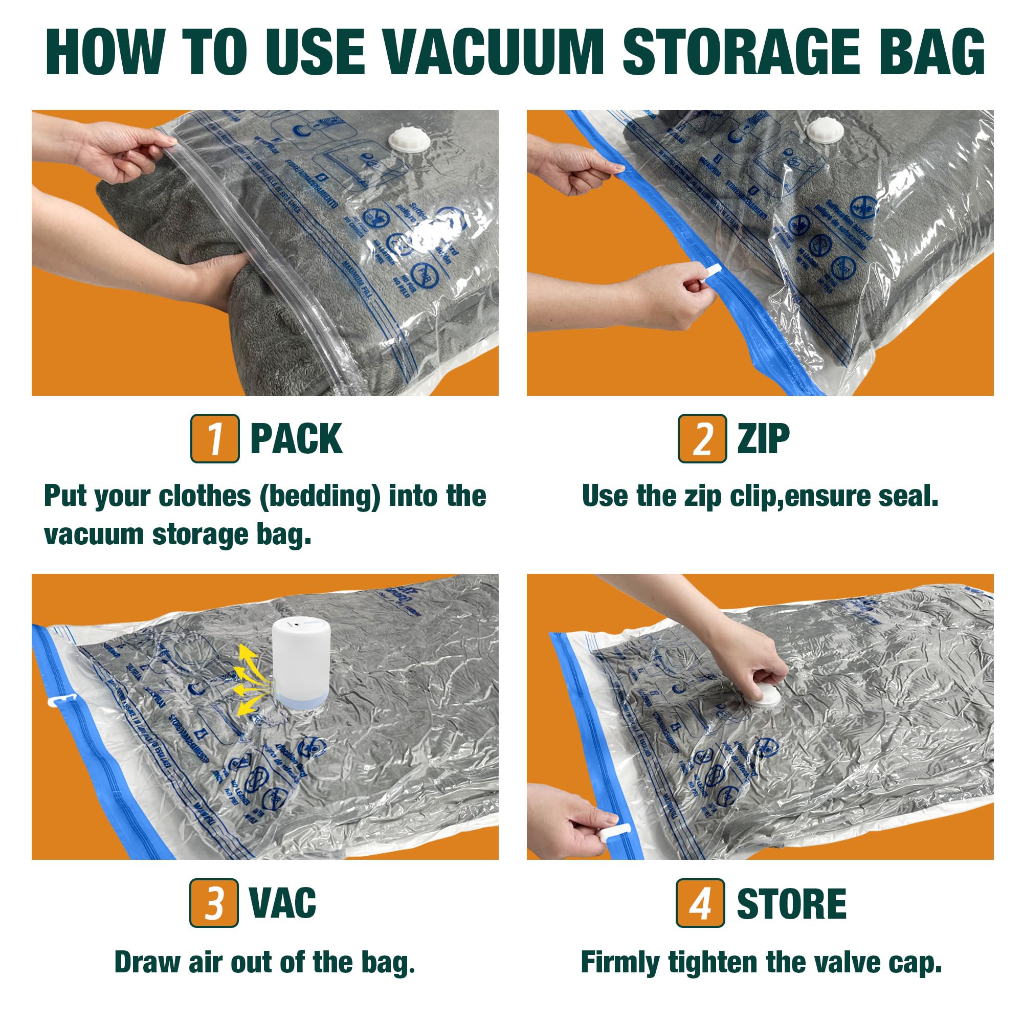 HIBAG Vacuum Storage Bags with Electric Pump - 10 Pack Space Saver Bags for Clothes, Pillows, Blankets & Bedding | Perfect for Closet Organization, Seasonal Storage & Travel Packing