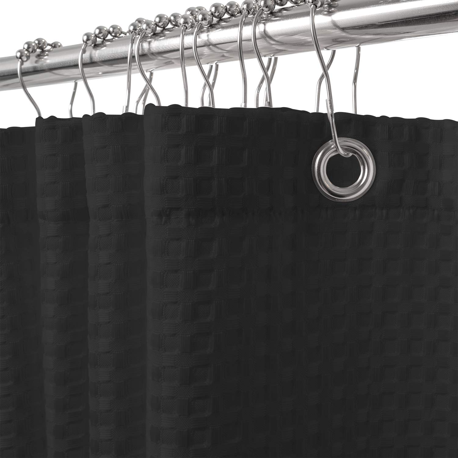 Waffle Weave Shower Curtain 72x84 Inches - Hotel Quality Fabric Bathroom Curtain in Black - Perfect for Modern Bathrooms & Spa-Like Showers