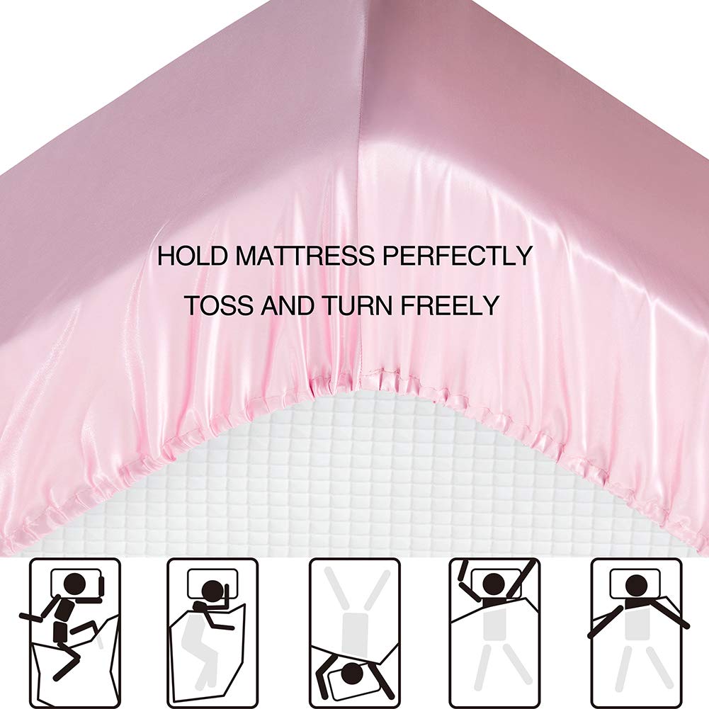 Luxury Satin Bed Sheets King Size - 4 Piece Soft Bedding Set with Deep Pocket (1 Fitted Sheet, 1 Flat Sheet, 2 Pillowcases) - Pink Silk Sheets for Elegant Bedroom Decor & Comfortable Sleep