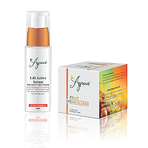 Aysun Lift Active Serum & Fruit Cream Bleach Combo Pack of 2 - Brightening & Anti-Aging Skincare Set for Glowing Skin | Perfect for Daily Beauty Routine & Special Occasions