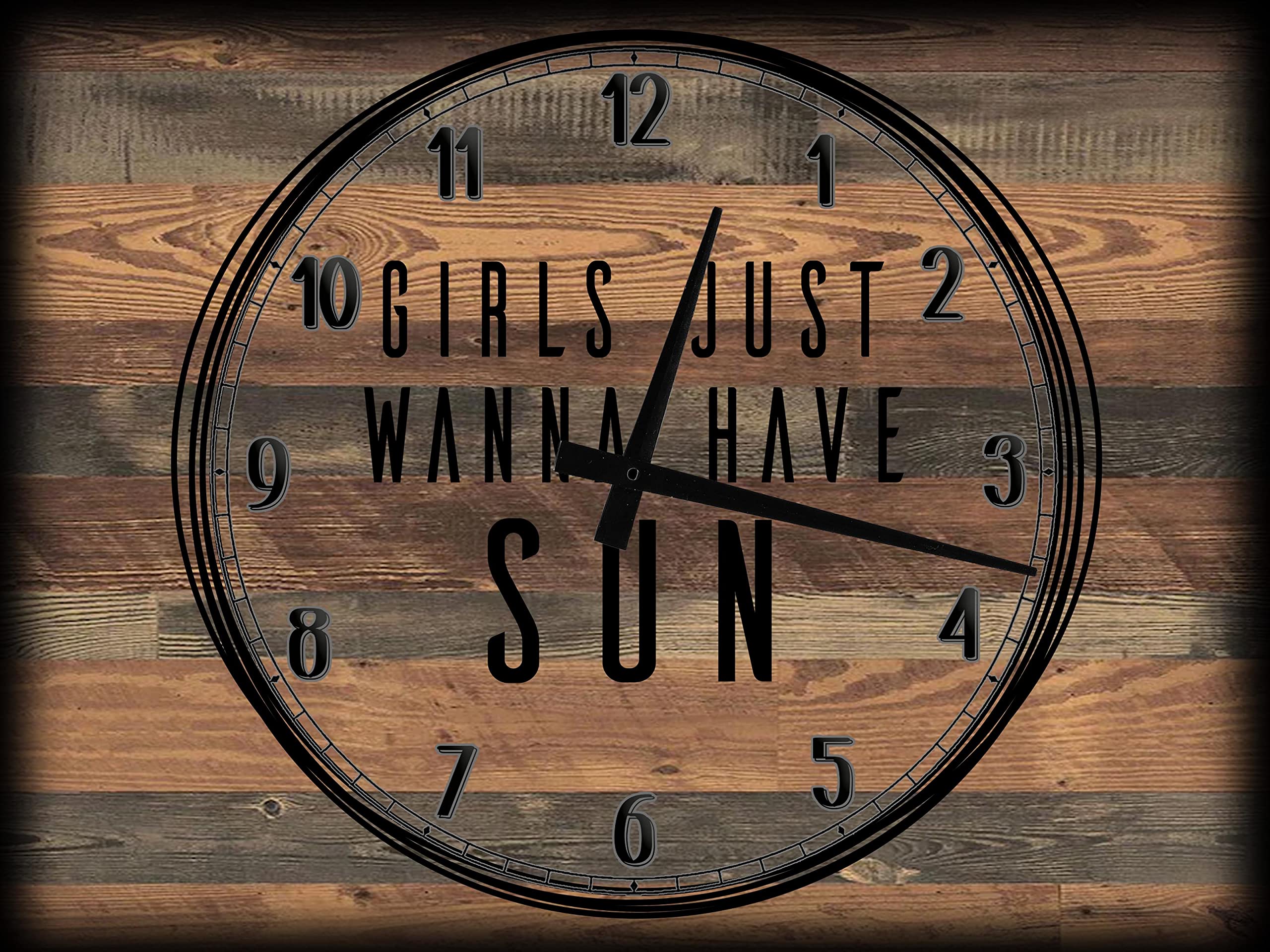 Funny Summertime Song Lyric Parody Wall Art - Large 12x16 Inch Canvas Clock with 'Girls Just Wanna Have Sun' Design, Brown - Perfect for Living Room, Bedroom, or Office Decor