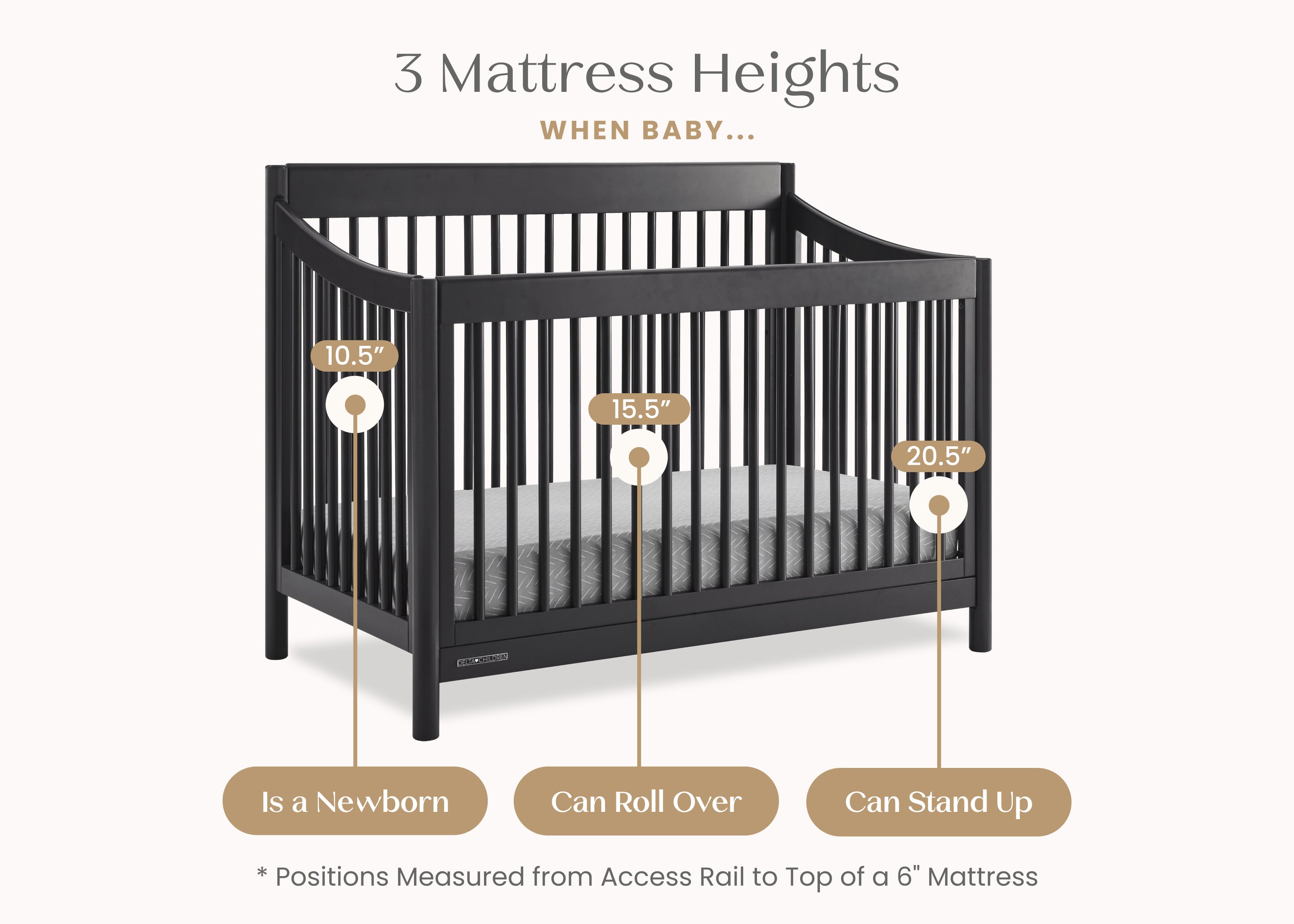 Brooks 6-in-1 Convertible Baby Crib - Toddler Bed, Daybed & Full-Size Bed - Safe & Durable Nursery Furniture for Newborn to Adult - Perfect for Baby Rooms, Daycare Centers & Guest Bedrooms